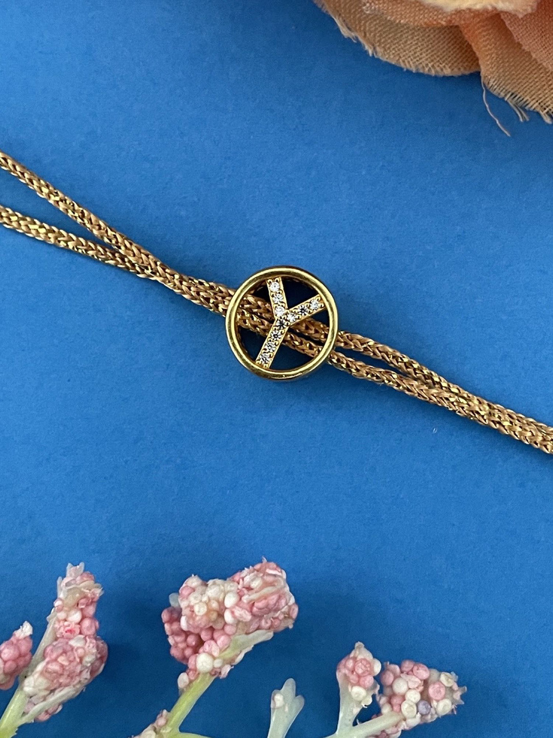 Digital Dress Room G Letter Initial AD Studded Barrel Shape Thread Rakhi