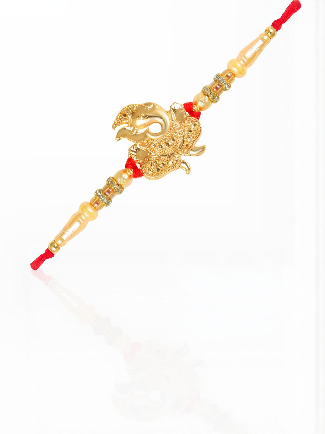 VIVASTRI Gold Plated Ganpati With Artificial Beads Rakhi