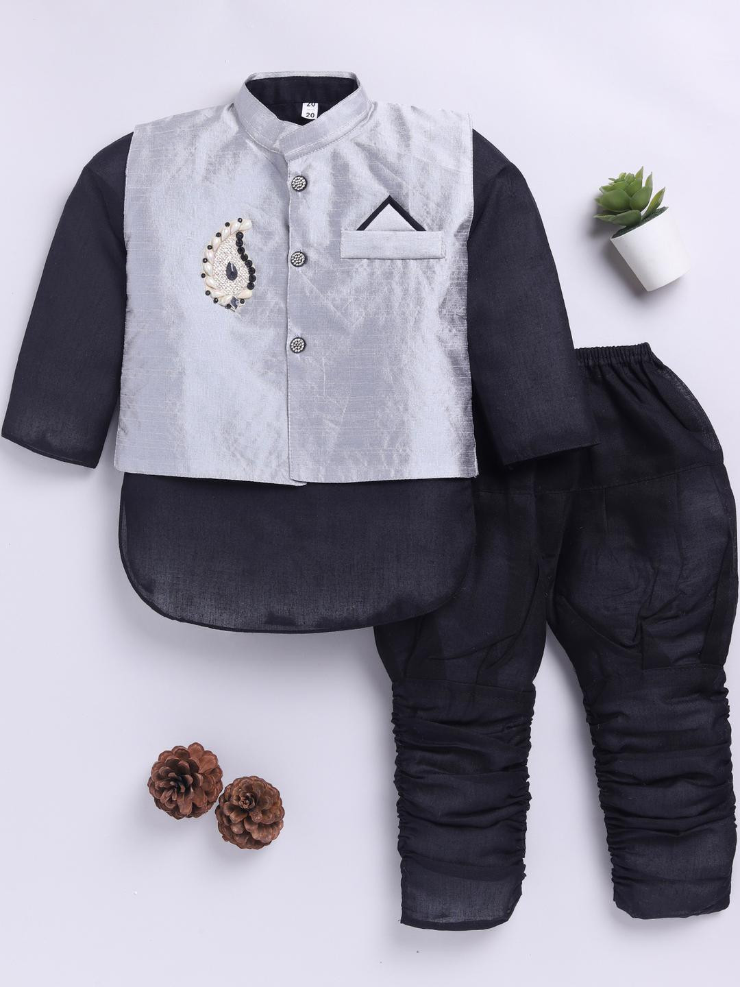 Covetus Kids-Boys Black Kurta Sets
