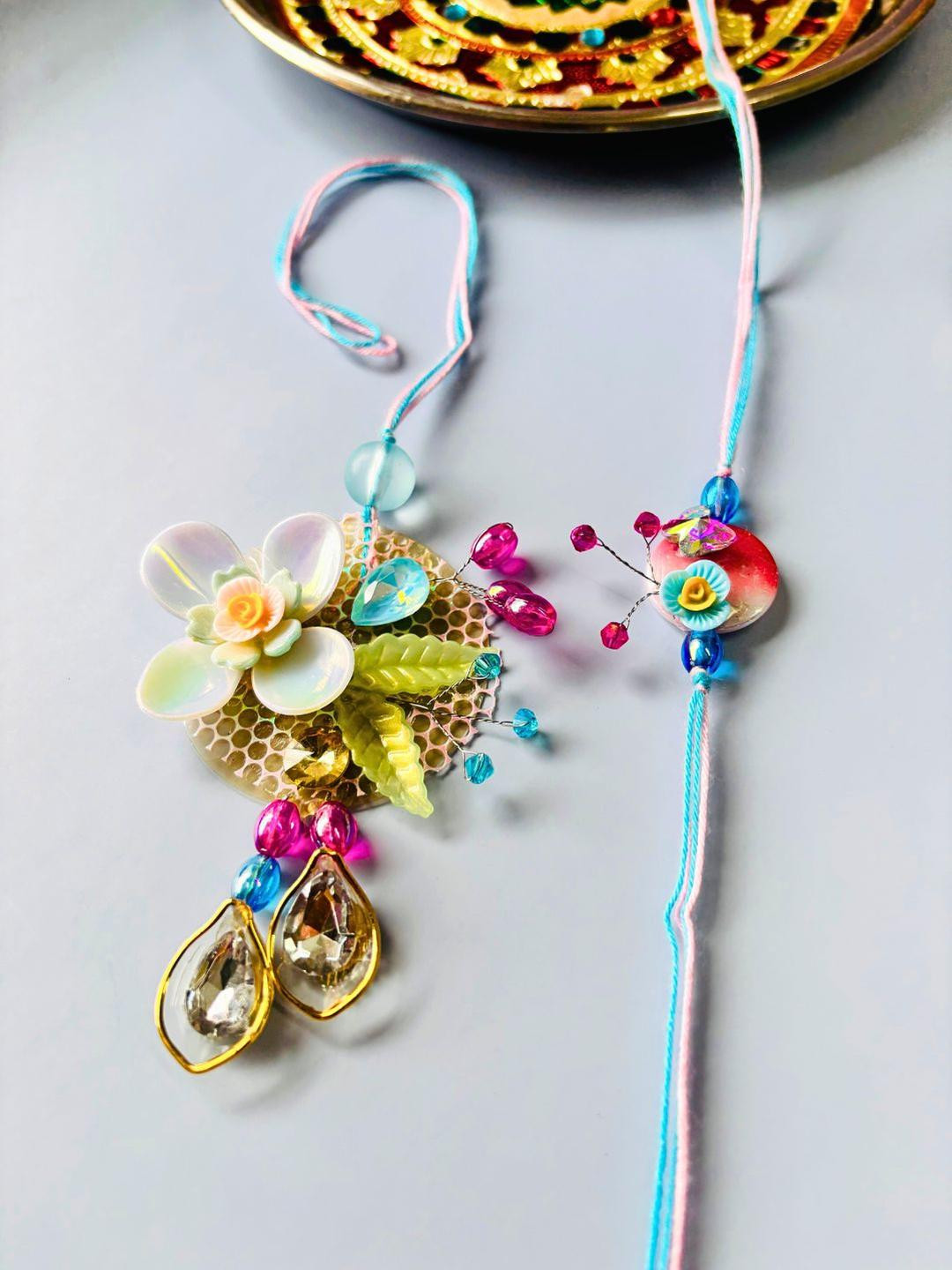 Sangria Multicolor Floral Resin Rakhi Set