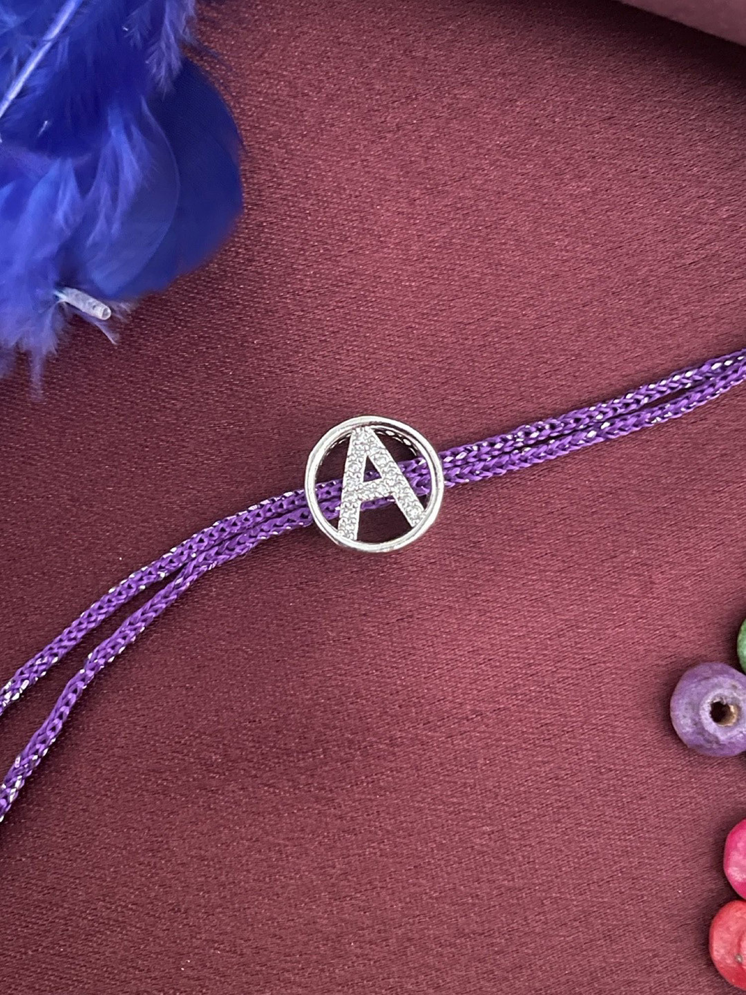 Digital Dress Room Silver Plated A Alphabet AD Studded Initial Thread Rakhi