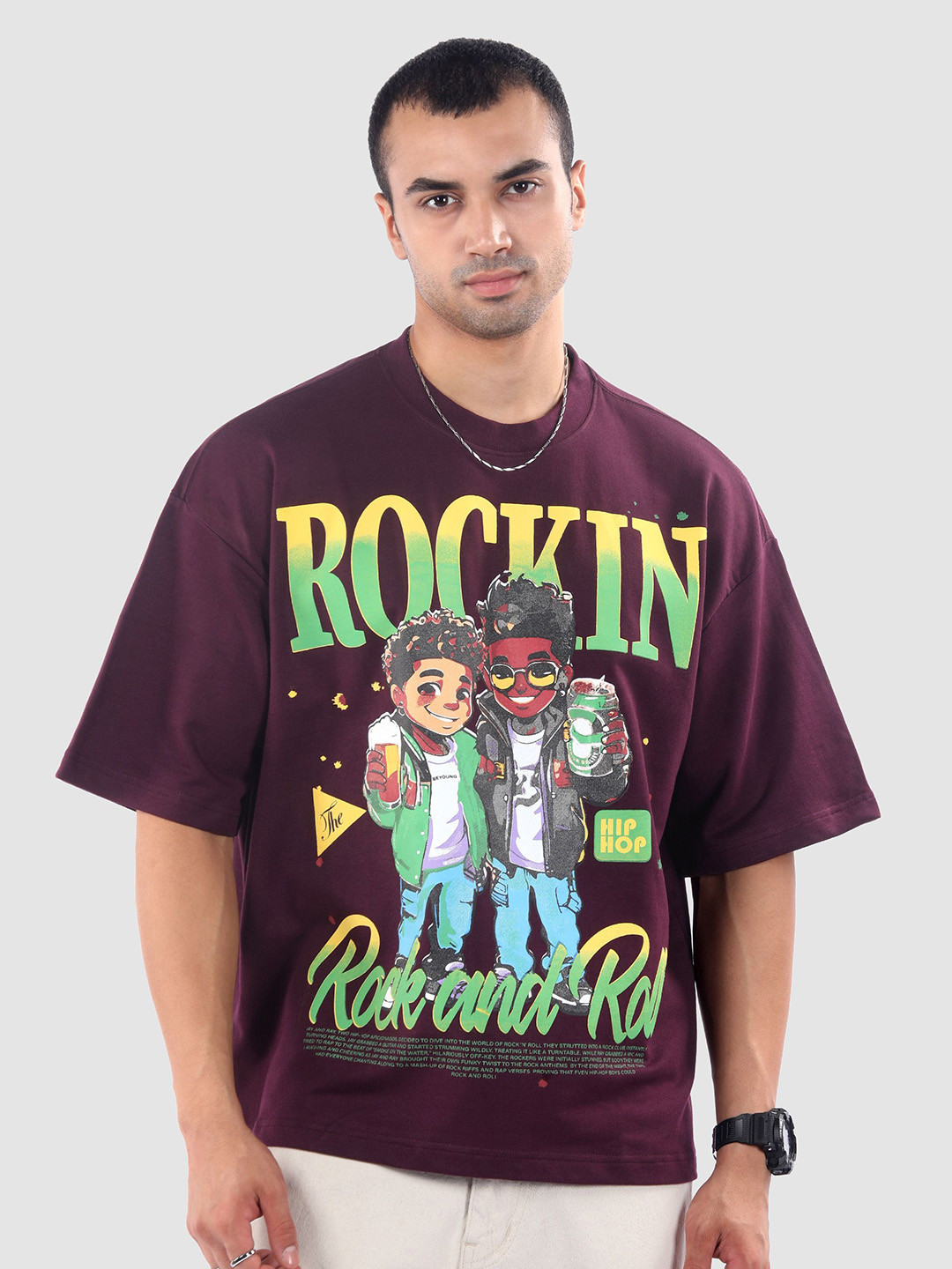 Beyoung Rock and Roll HD Printed Oversized Cotton T-shirt