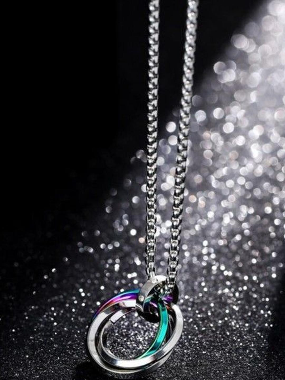 Men's Three Lycogel Ring Multi Colour Pendant with Chain