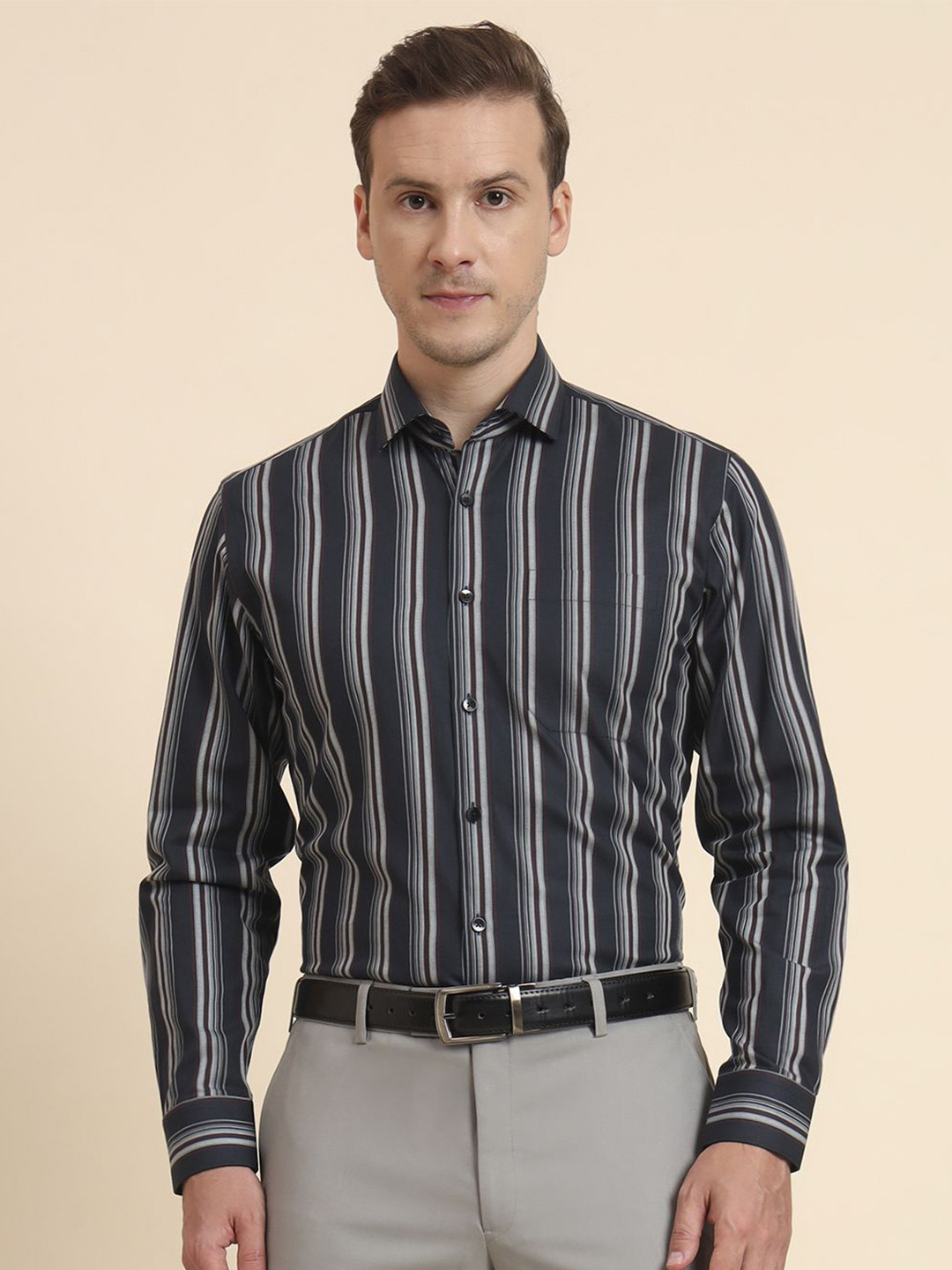 METAL Vertical Striped Slim Fit Pure Cotton Formal Shirt