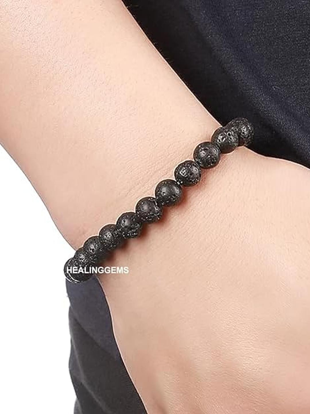 HEALINGGEMS Unisex Natural Black Lava Bracelet