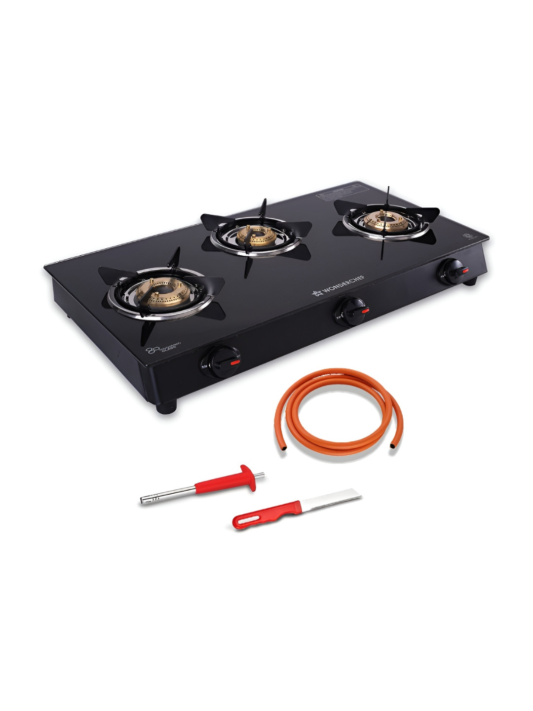 Wonderchef Zest Neo Black 3 Burner Manual Glass Gas stove
