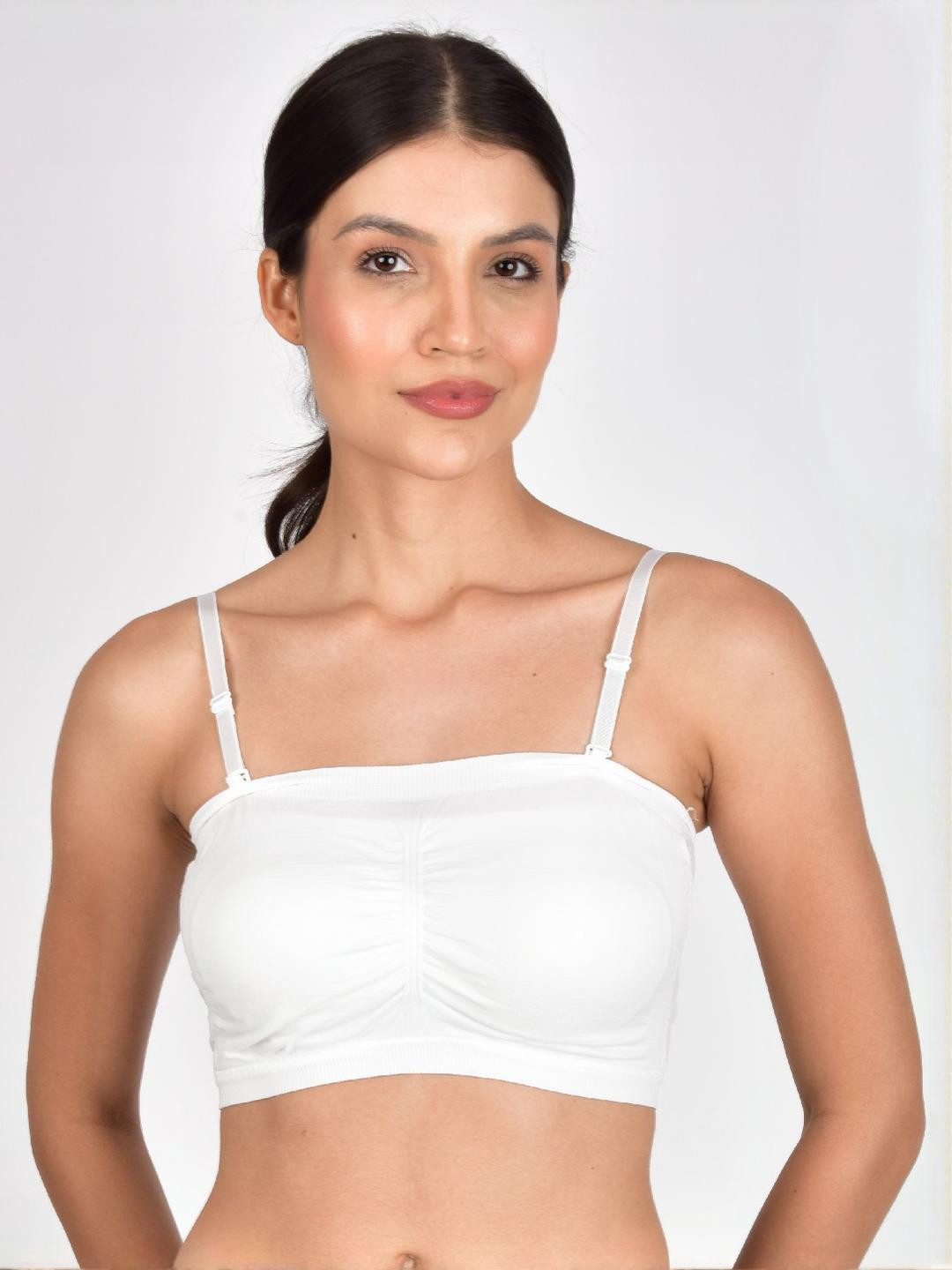 Tomkot Strapless Bras for Women Wireless Non-Slip Seamless White Tube Bra with Straps