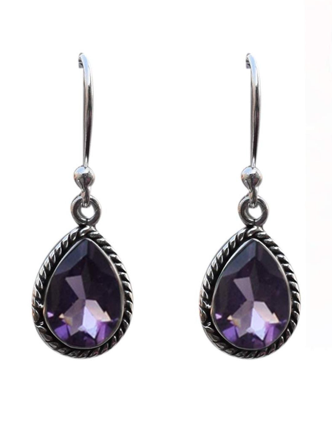 Silver Planets 92.5-925 Sterling Silver Amethyst Stone Dangle & Drop Earring for Women and Girls (Amethyst)