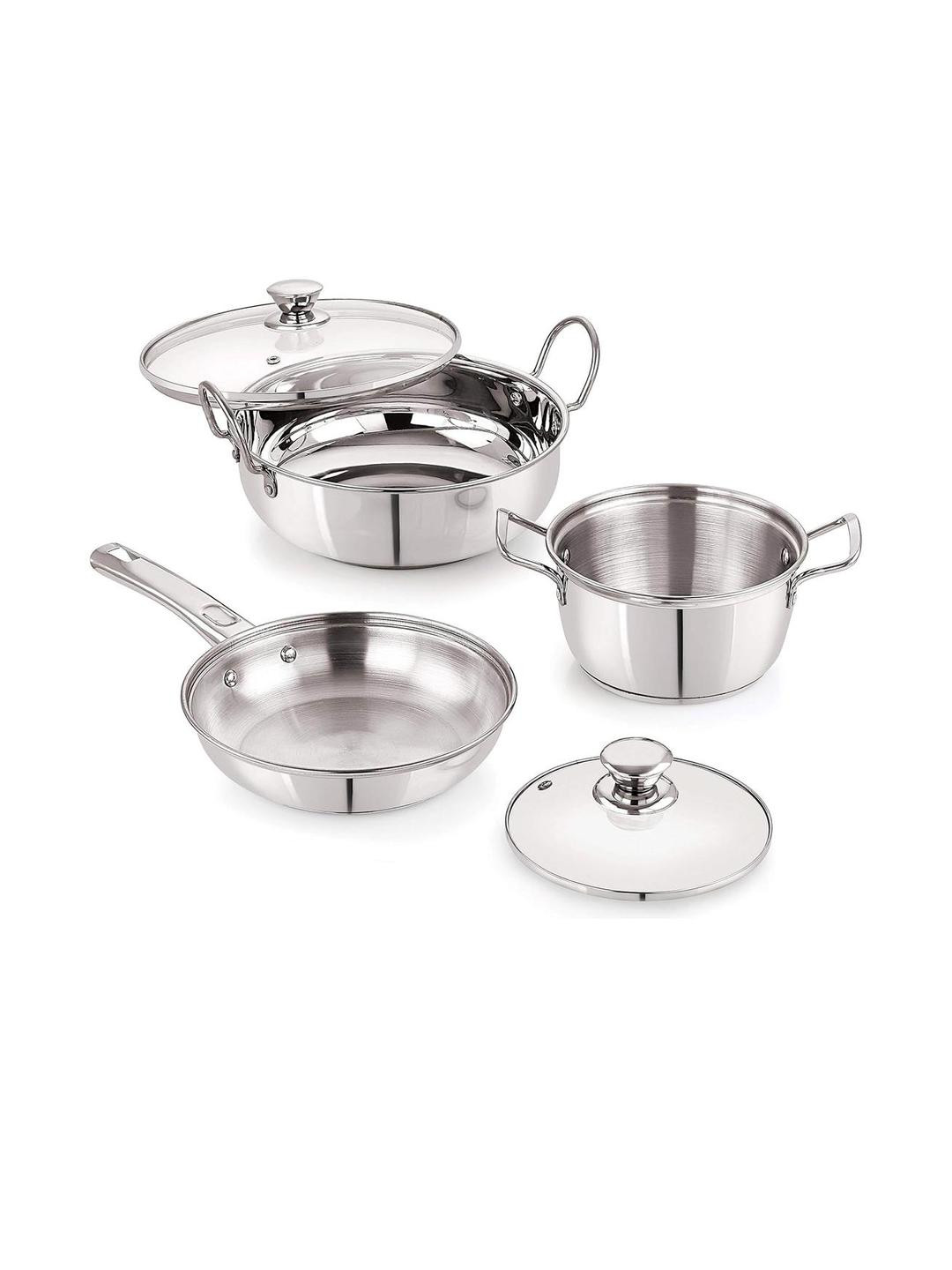 Neealm Stainless Steel Combo Induction Bottom Cookware Set of 3 Pieces with Glass Lid
