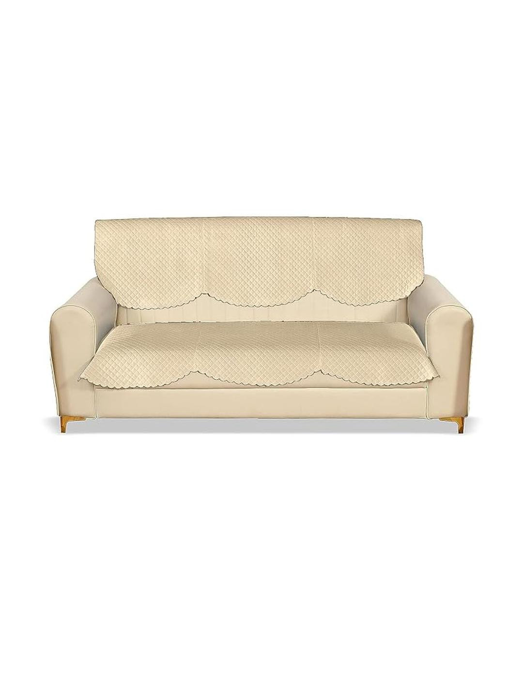 RADECOR Beige Solid Velvet 1 Piece Sofa Cover Without Arms