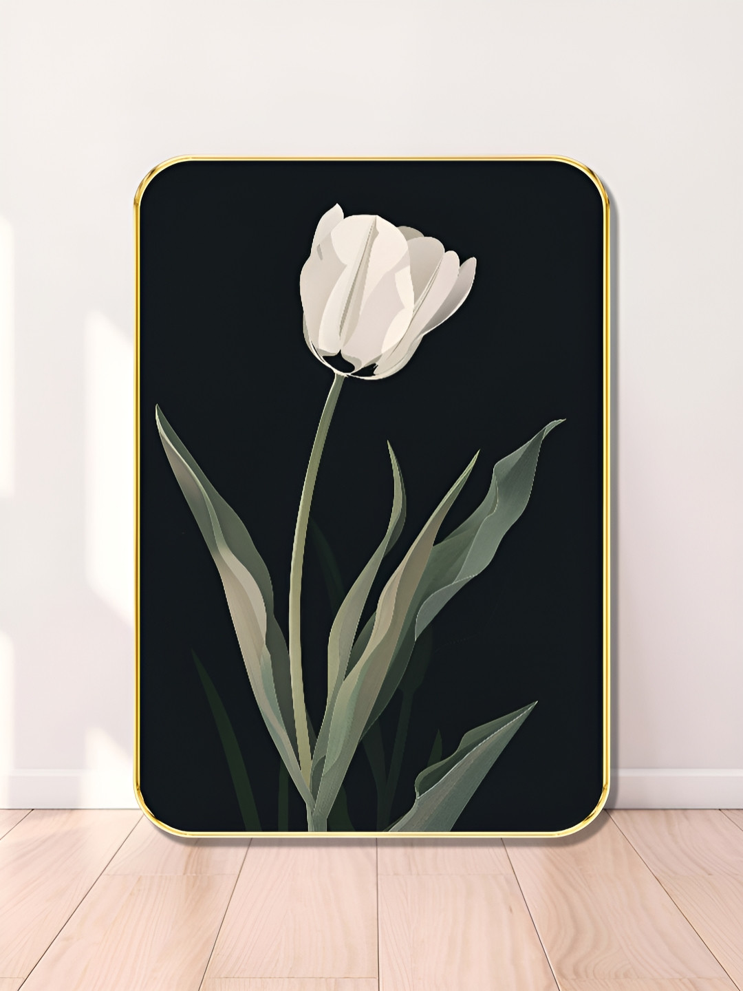 SAF Black & White Tulip Printed MDF Wooden Wall Art