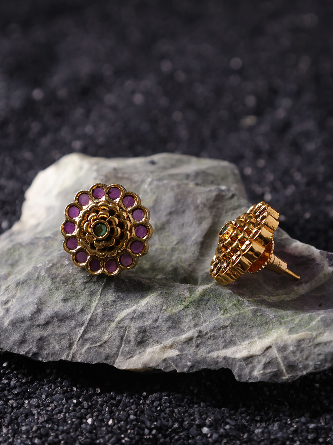 AMALAAN JEWELS Sitaara Gold-Plated Artificial Stones Studded Floral Studs