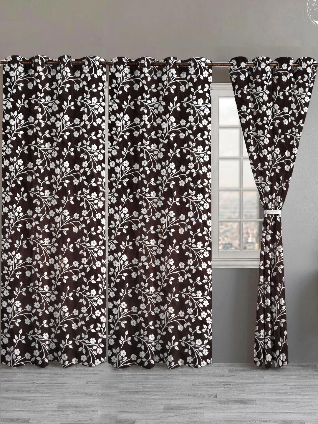 Lunar Days Set Of 3 Floral printed Room Darkening Eyelet Ring Door Curtains