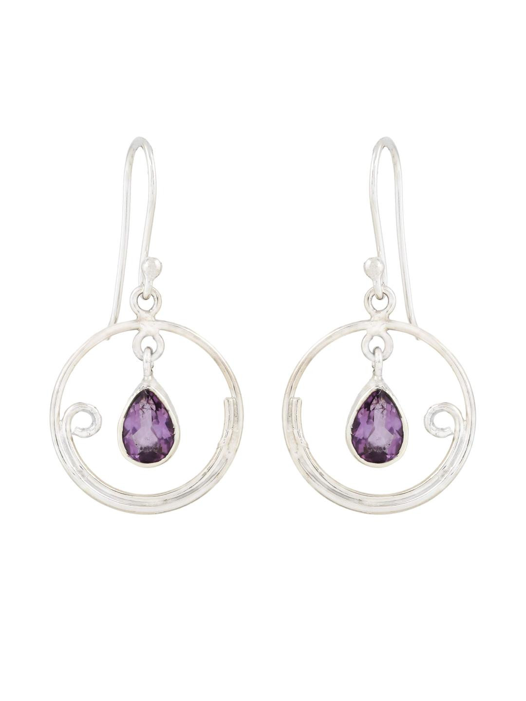 Silver Planets Women Purple Earrings