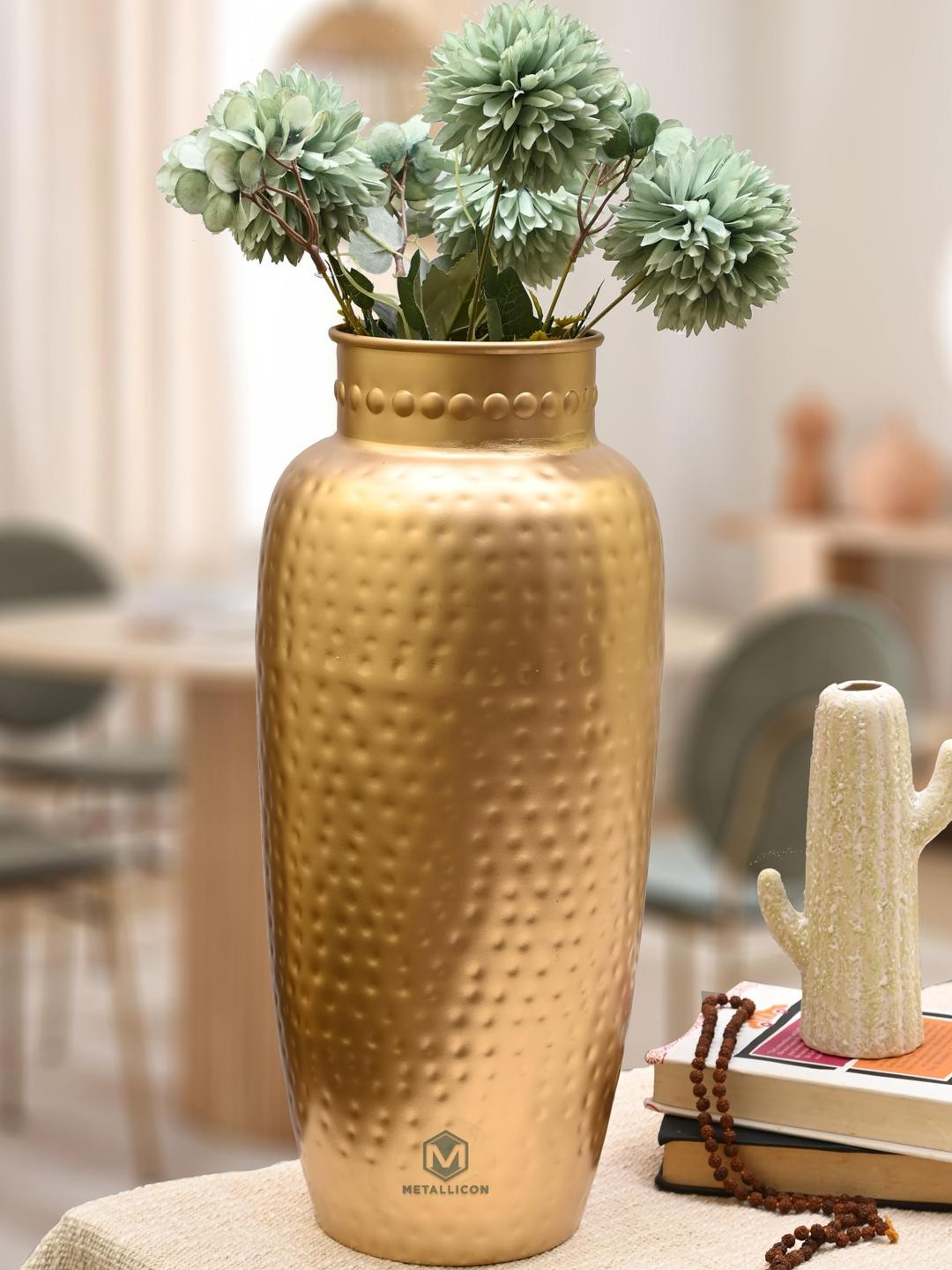METALLICON Gold Toned Textured Flower Vase