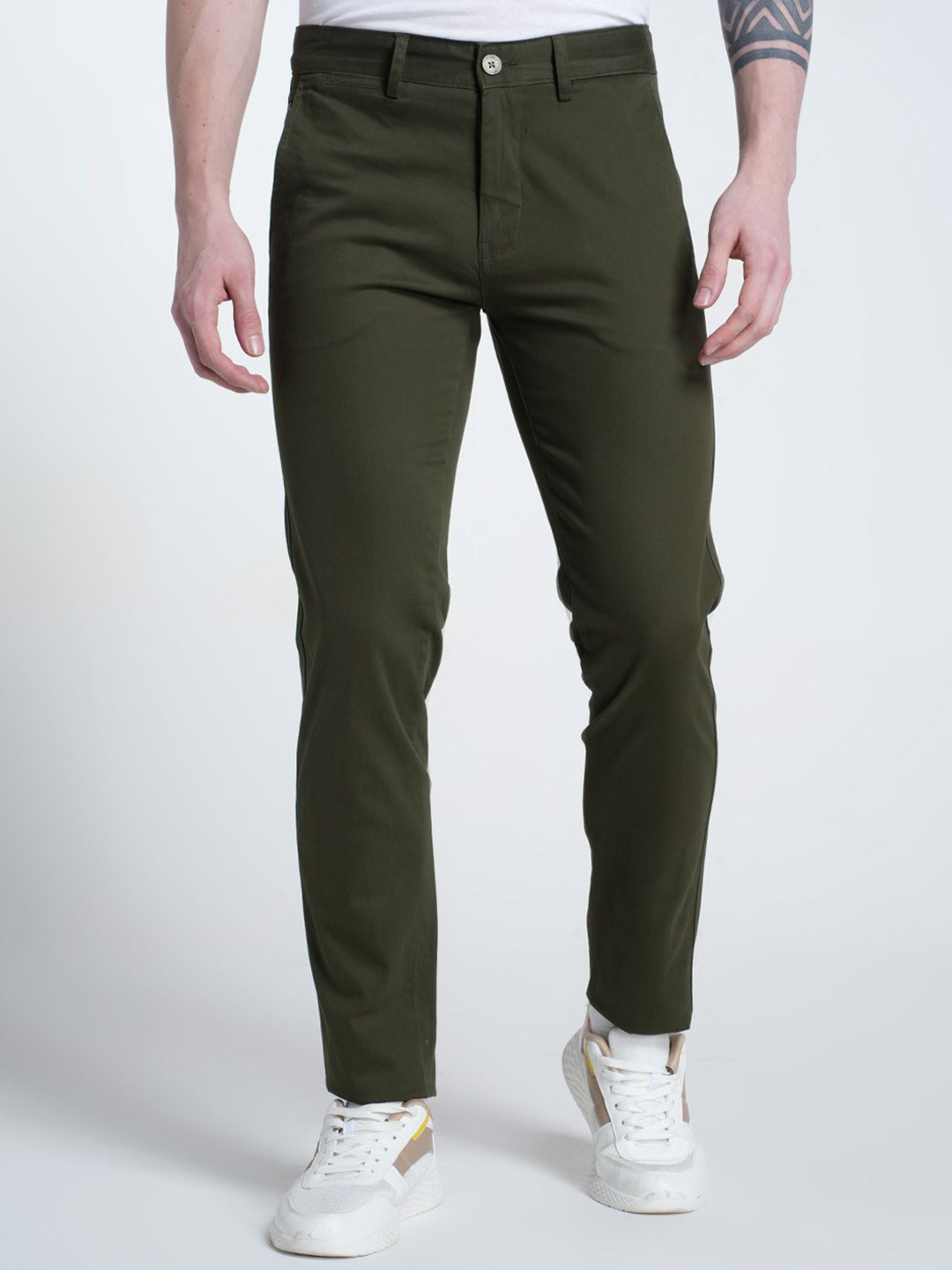 Double Two Men Smart Slim Fit Mid-Rise Cotton Chinos Trousers