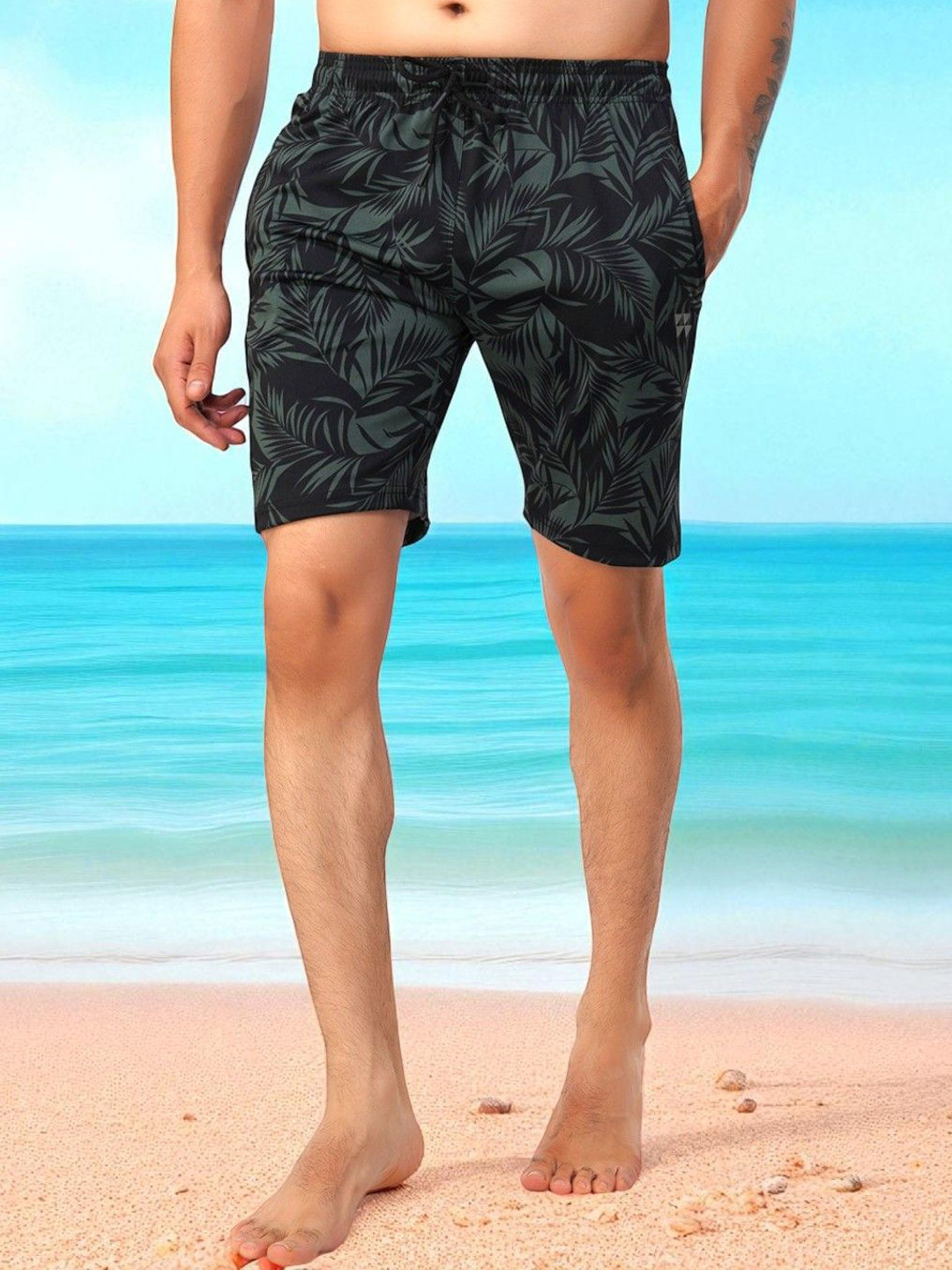 Brauch Men Tropical Print Mid-Rise Swim Shorts
