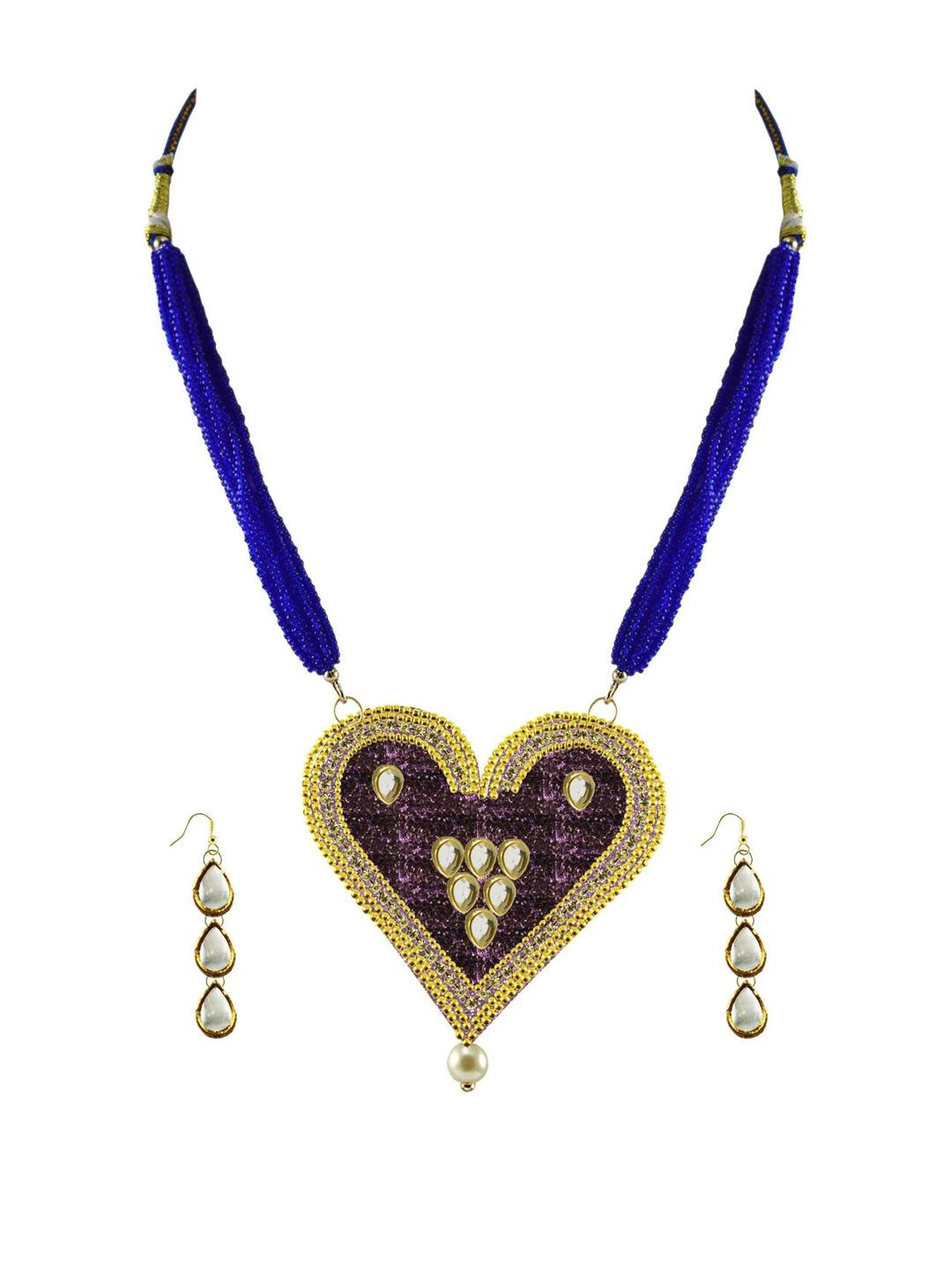 Vidhya Kangan Navy Blue Beads heart shape pendend Jewellery set