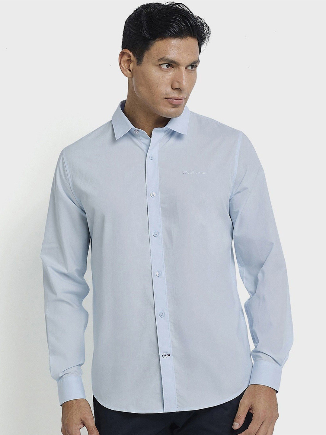 BEN SHERMAN Men Classic Fit Solid Spread Collar Cotton Formal Shirt