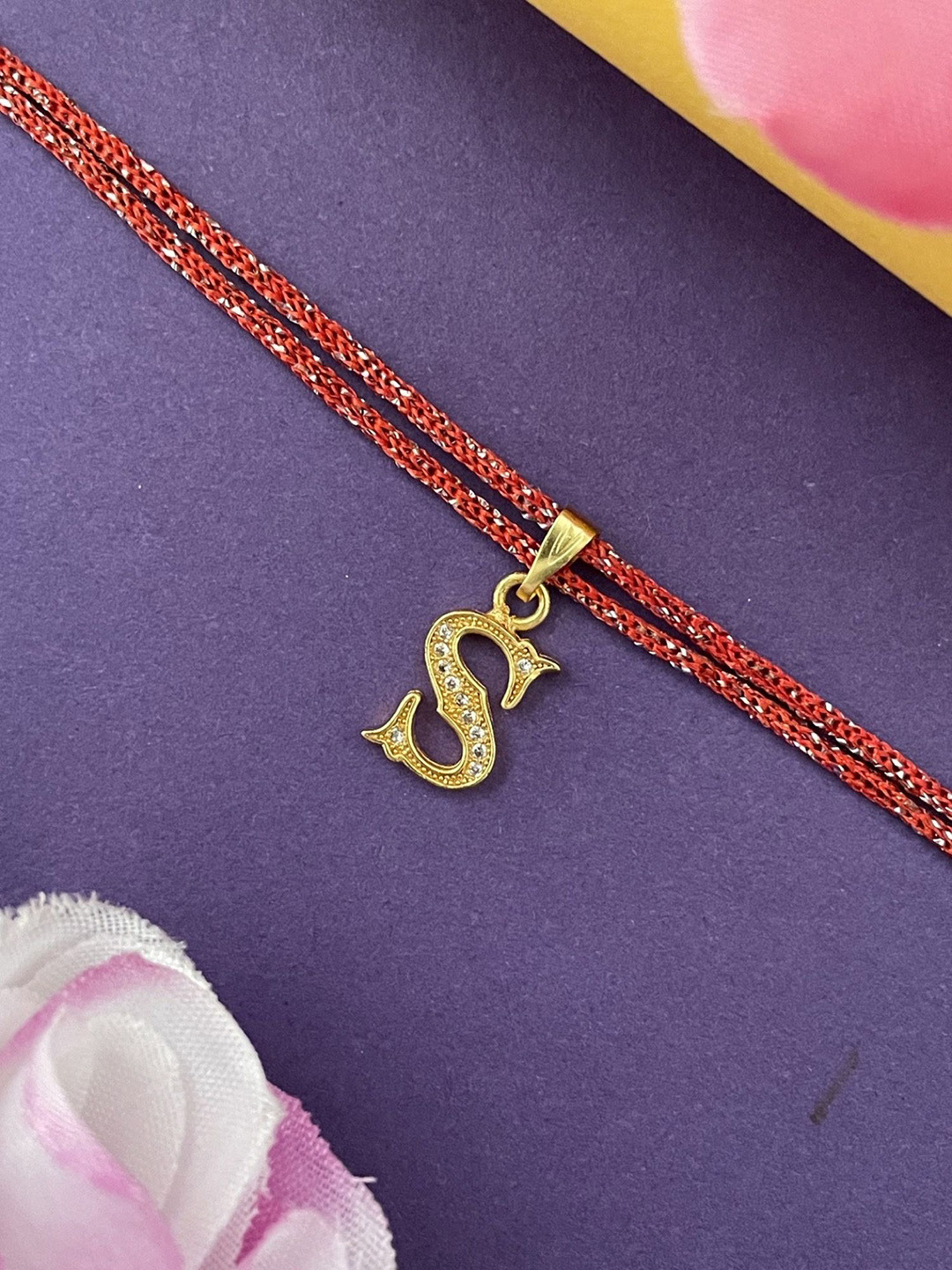 Digital Dress Room Gold Plated S Alphabet AD Studded Initial Thread Rakhi