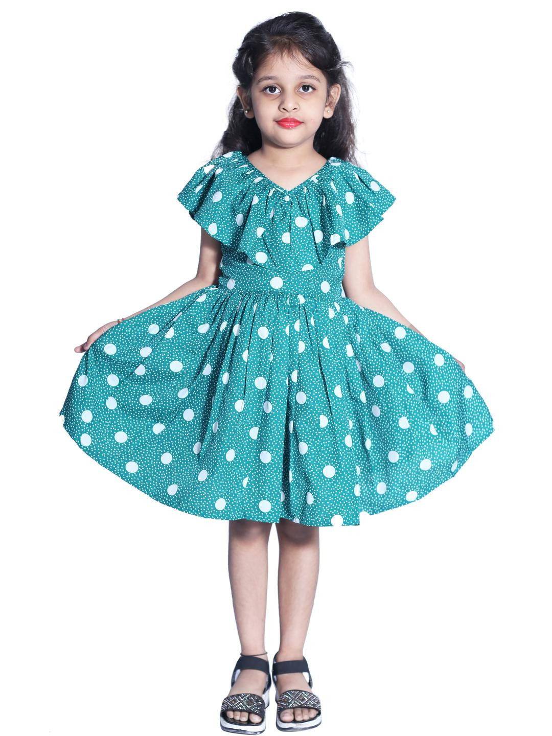 Shahina Fashion Green Polka Dot Print Dress