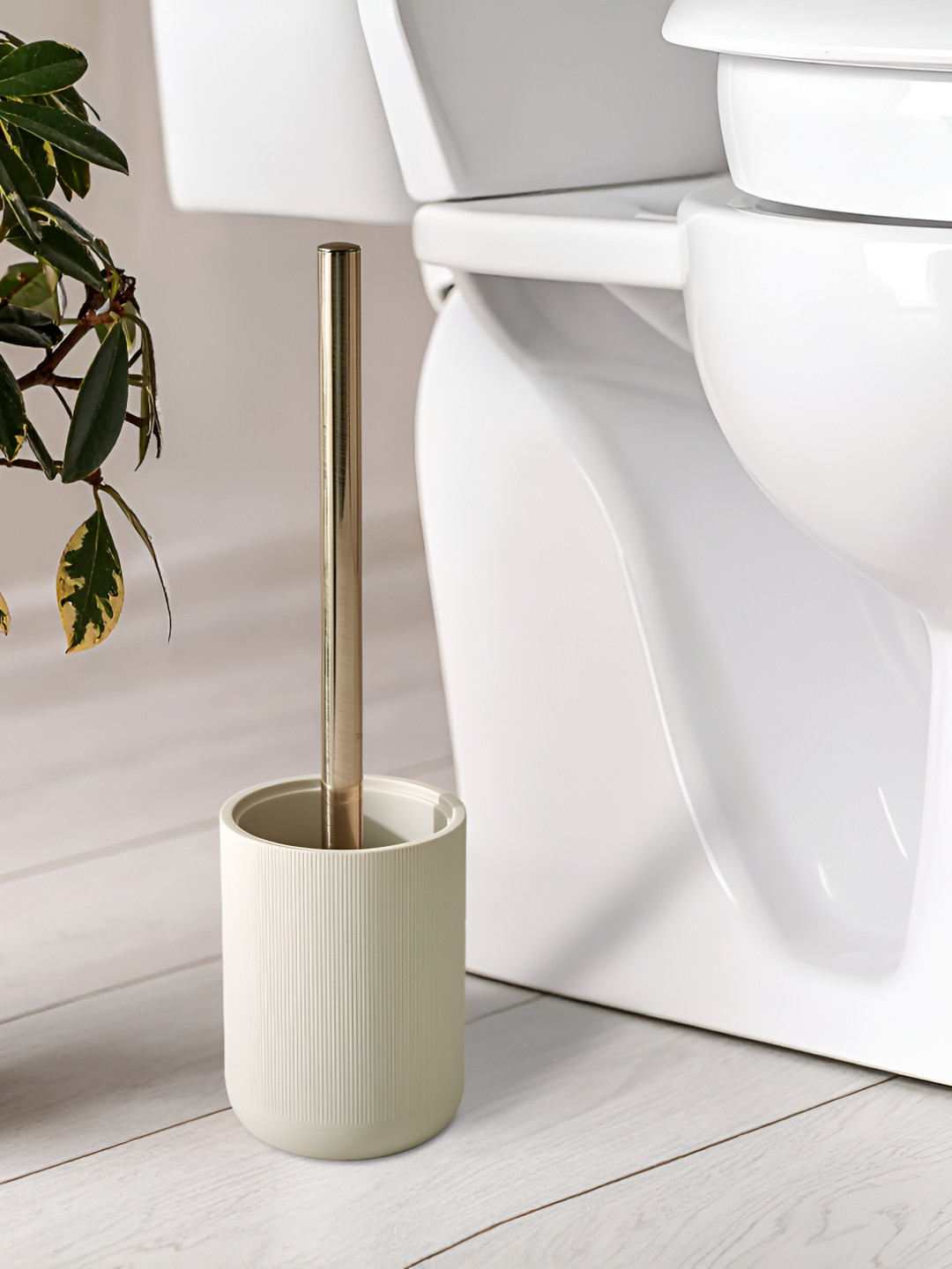 Home Centre Off White & Black Textured Toilet Brush Holder