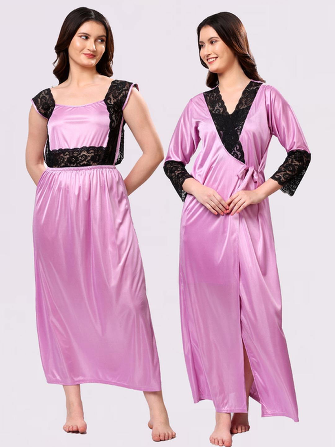 NIGHT KEYS Solid Short Sleeves Maxi Sweat Nightdress