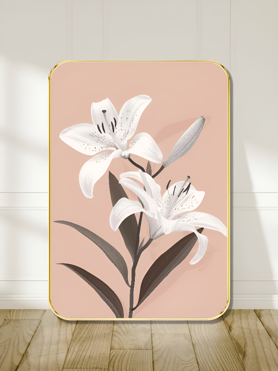 SAF Peach-Coloured & White Wood Lily Wall Art
