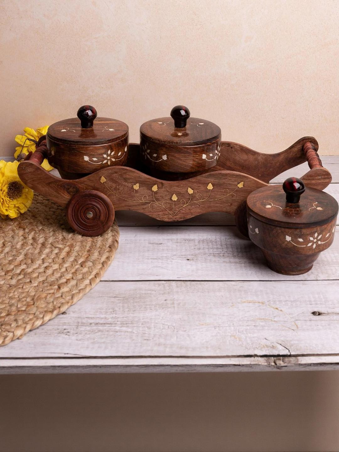 Kraftlik Handicraft Brown  Wood Hand-Painted Container