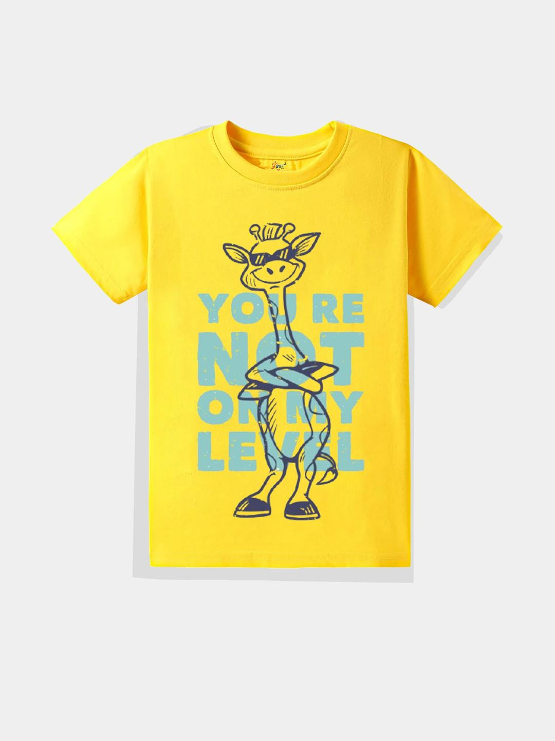 KAVEE Pure Cotton Half Sleeves You Re Not On My Level Text Printed Bio Washed Tee - Yellow