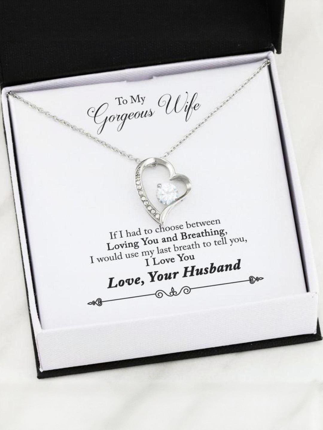 Silver Gift Wife Necklace, To My Wife Gift Forever Love Heart Necklace