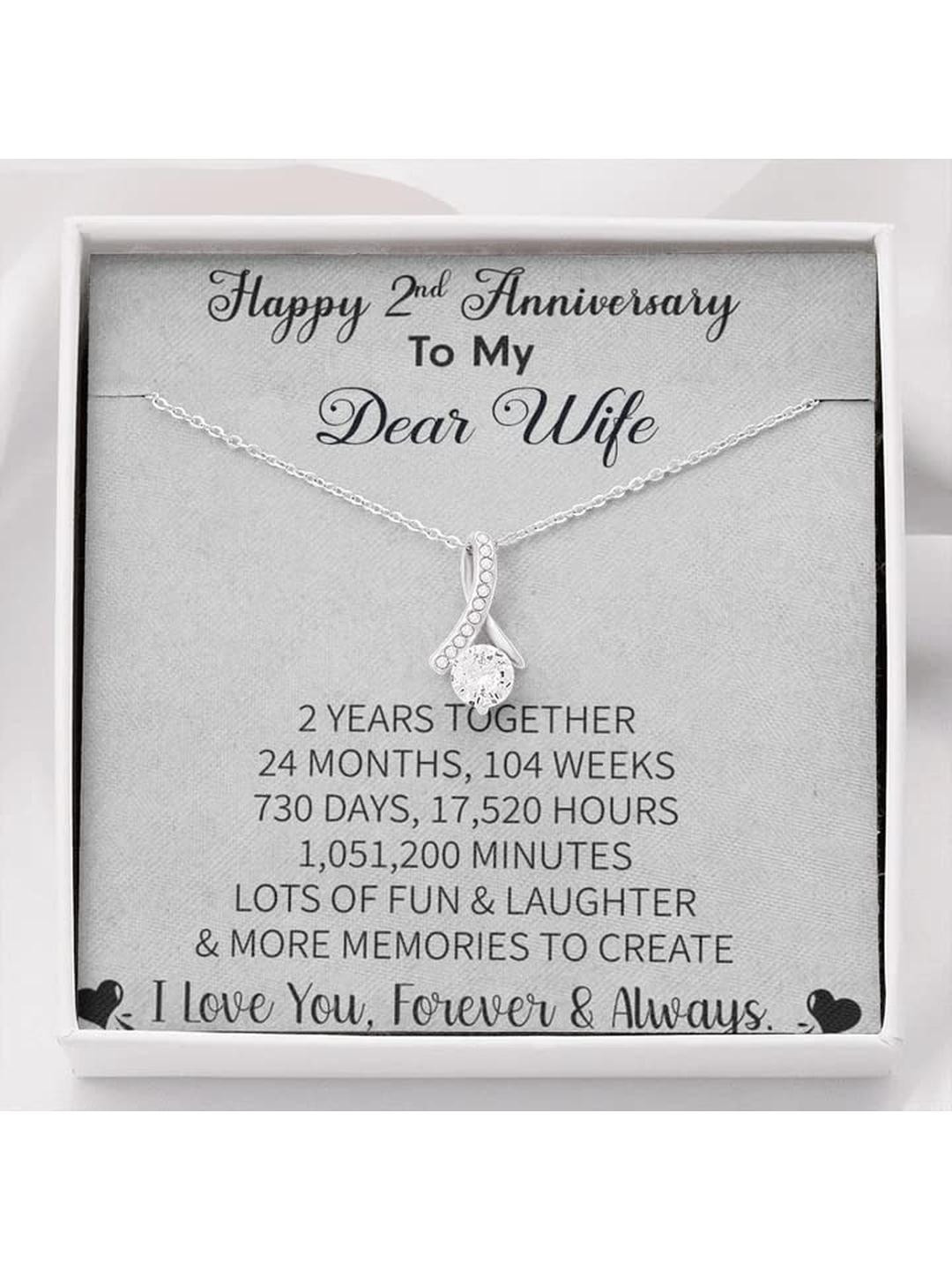 2nd Anniversary Gift for Wife - Pure Silver Pendant With Message Card