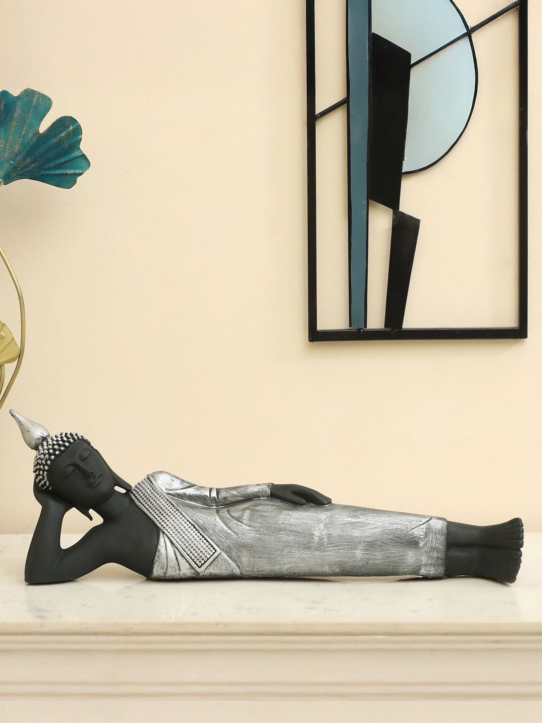 vedas S-Aum Black & Silver-Toned Thinking Buddha Religious Showpiece