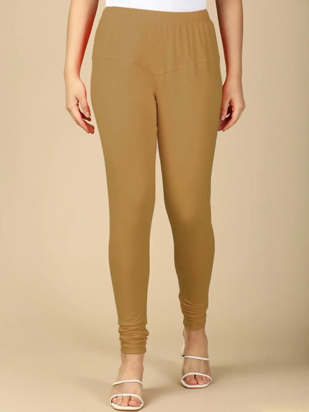 Women's Solid Mid Rise Ankle Length Leggings Peanut Brown