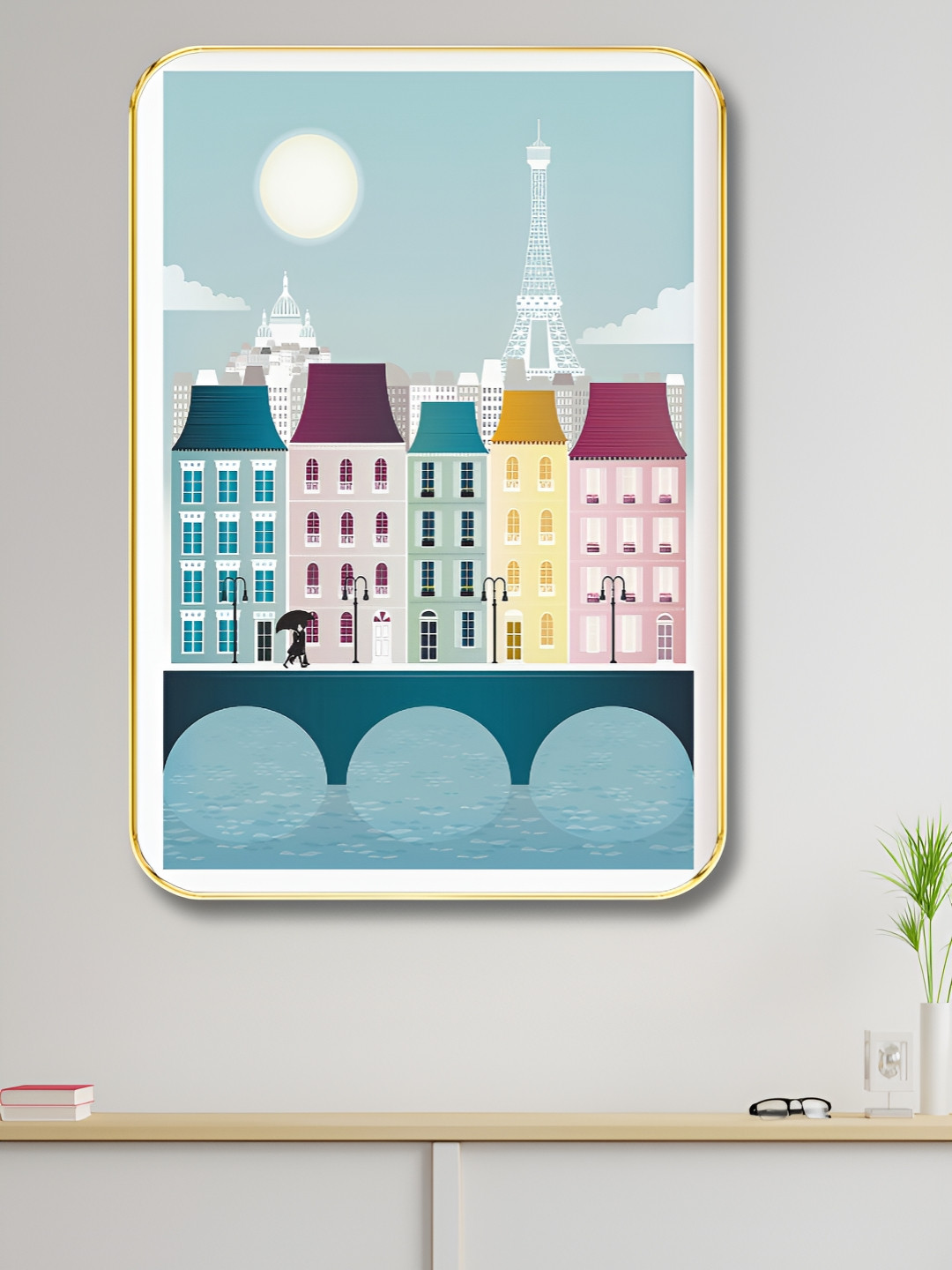 Livin'luxe Blue & White Paris Cityscape Printed Wall Art