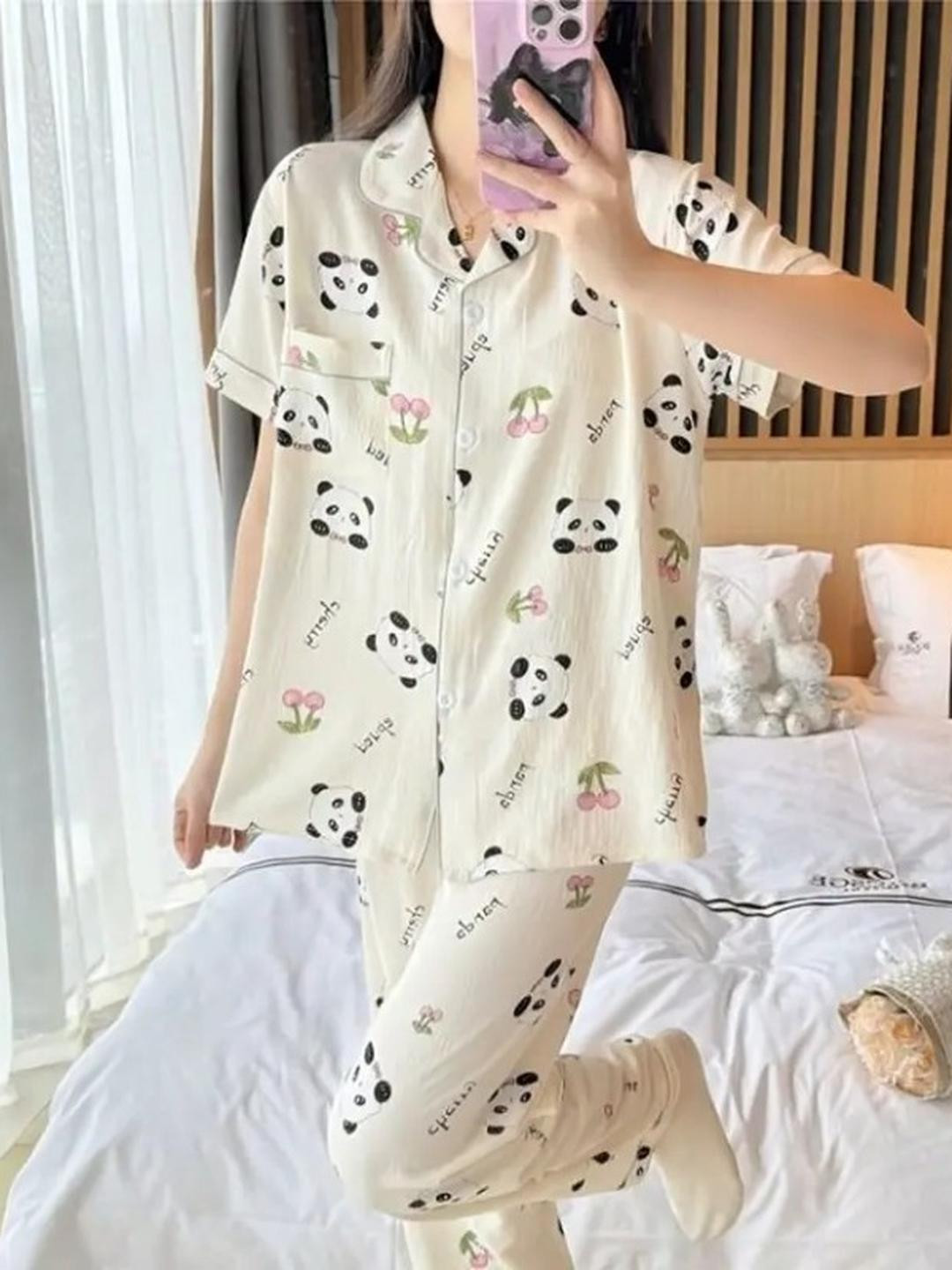 Lugo Women Cream Night suits