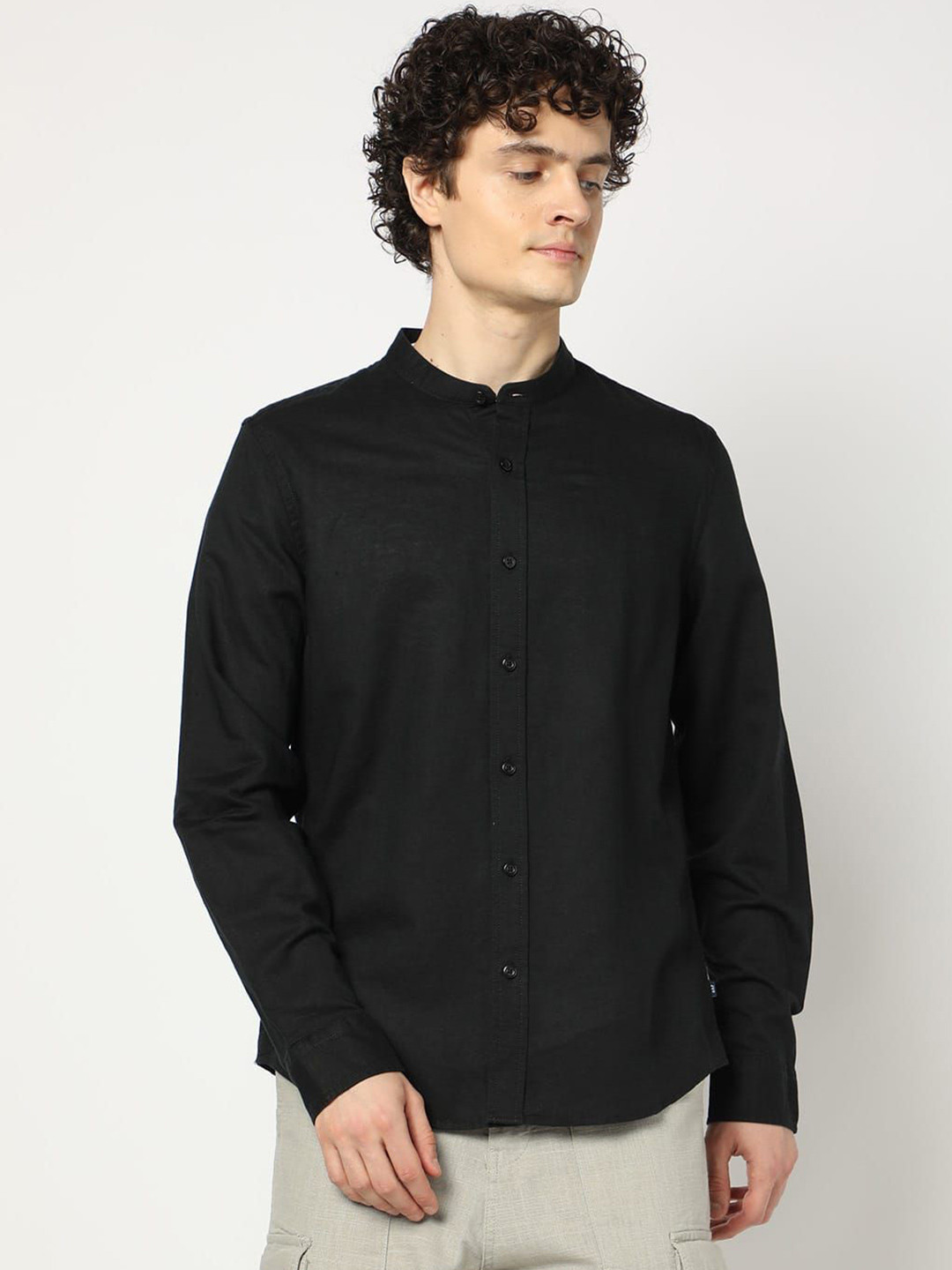 GAP Linen Cotton Band Collar Full Sleeve Shirt