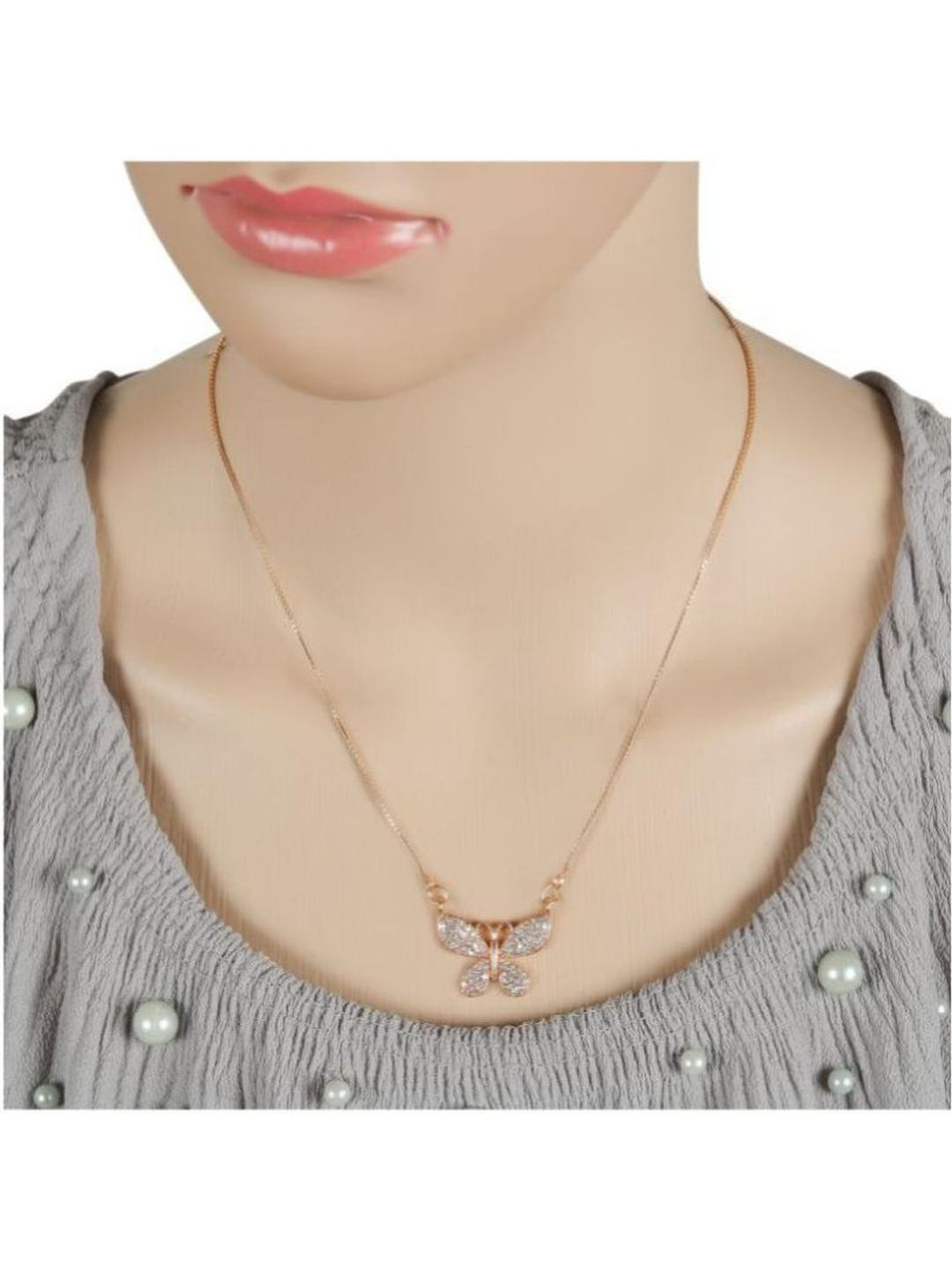 Anouk Rose-Gold Plated American Diamond Studded Minimal Necklace
