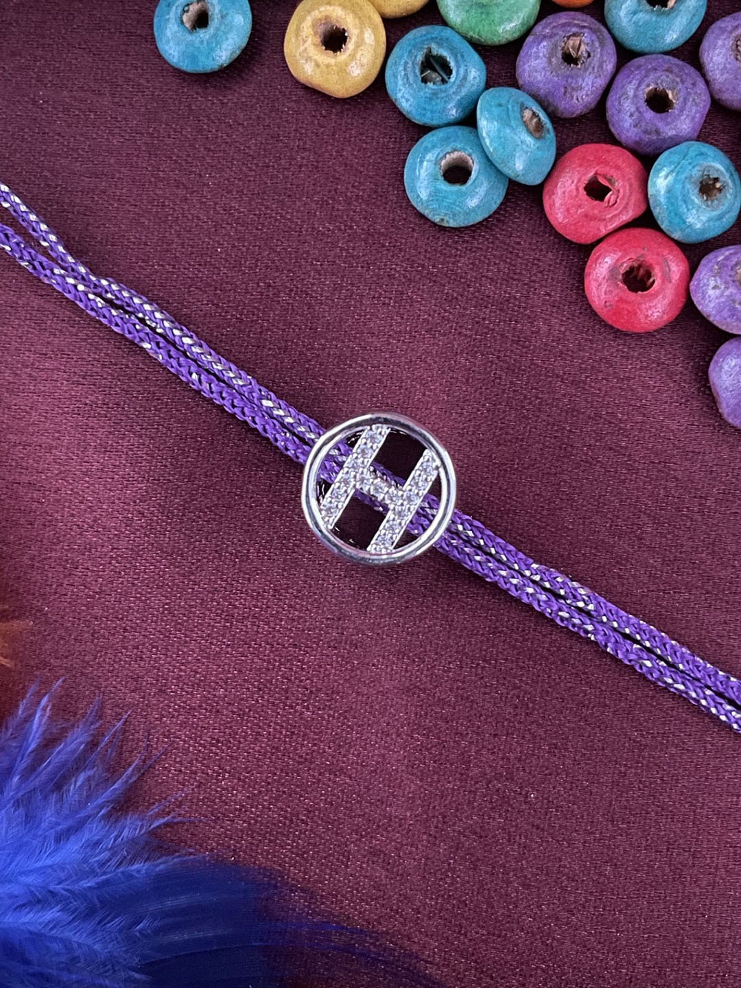 Digital Dress Room H Letter American Diamond Studded Thread Rakhi