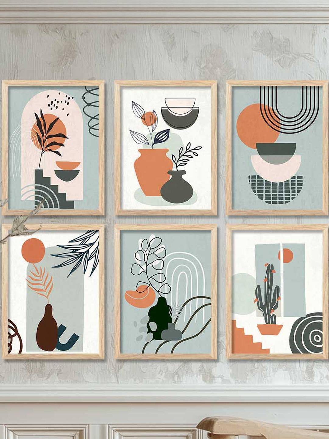 WALLLANE Brown Wood Abstract Wall Paintings - Set of 6