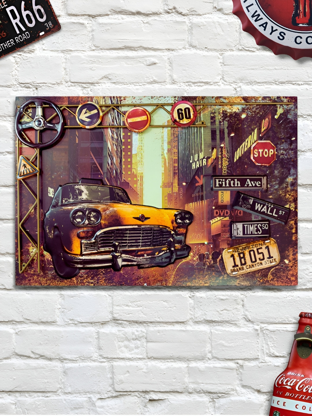 eazy wagon Brown & Yellow Cab 3D Retro Wall Art