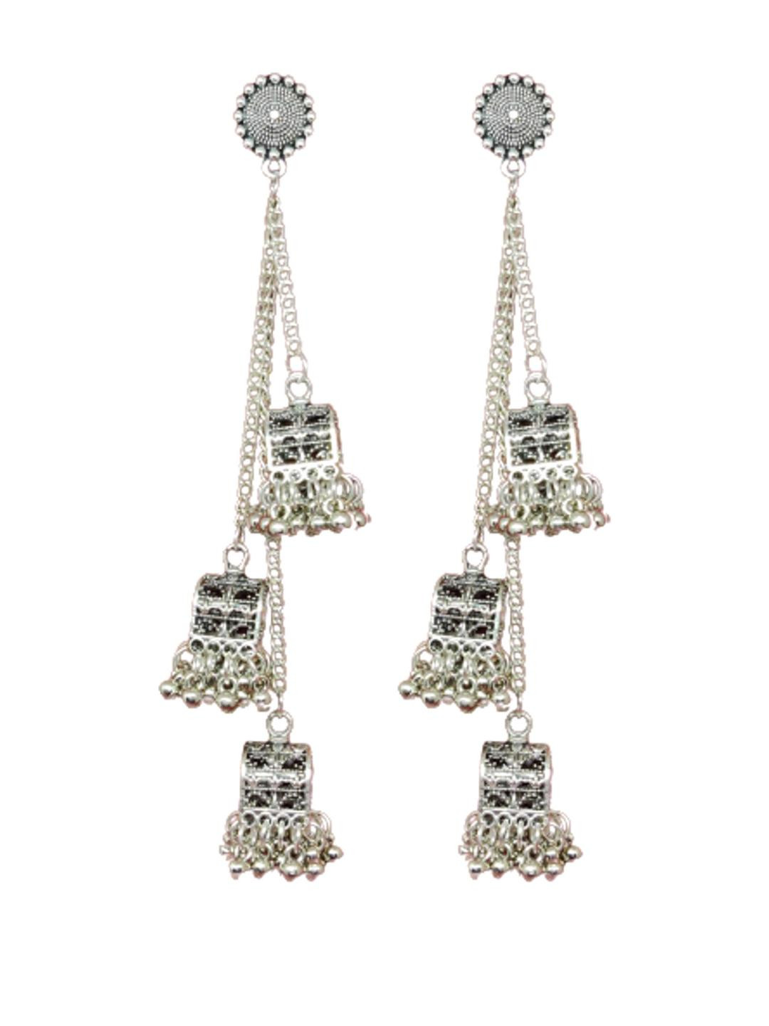 Weariton Women Silver Long Jhumkas Earrings