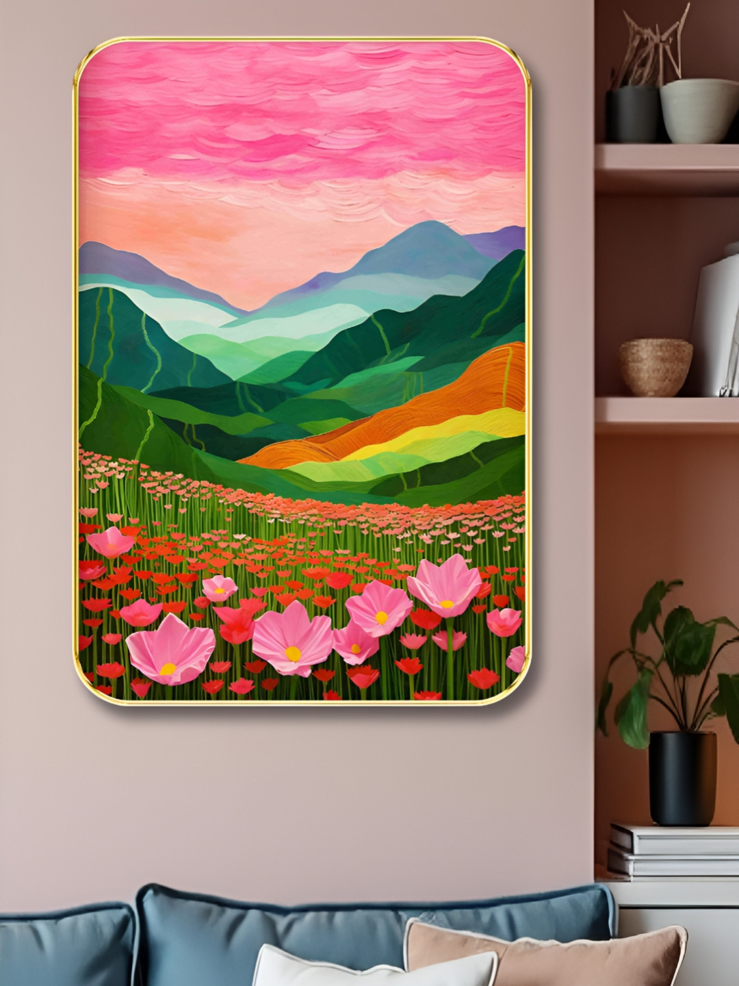 Livin'luxe Pink & Yellow Valley of Flowers Printed Wall Art