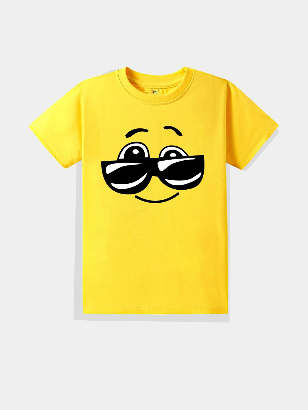 KAVEE Pure Cotton Half Sleeves Goggles Printed Bio Washed Tee -Yellow