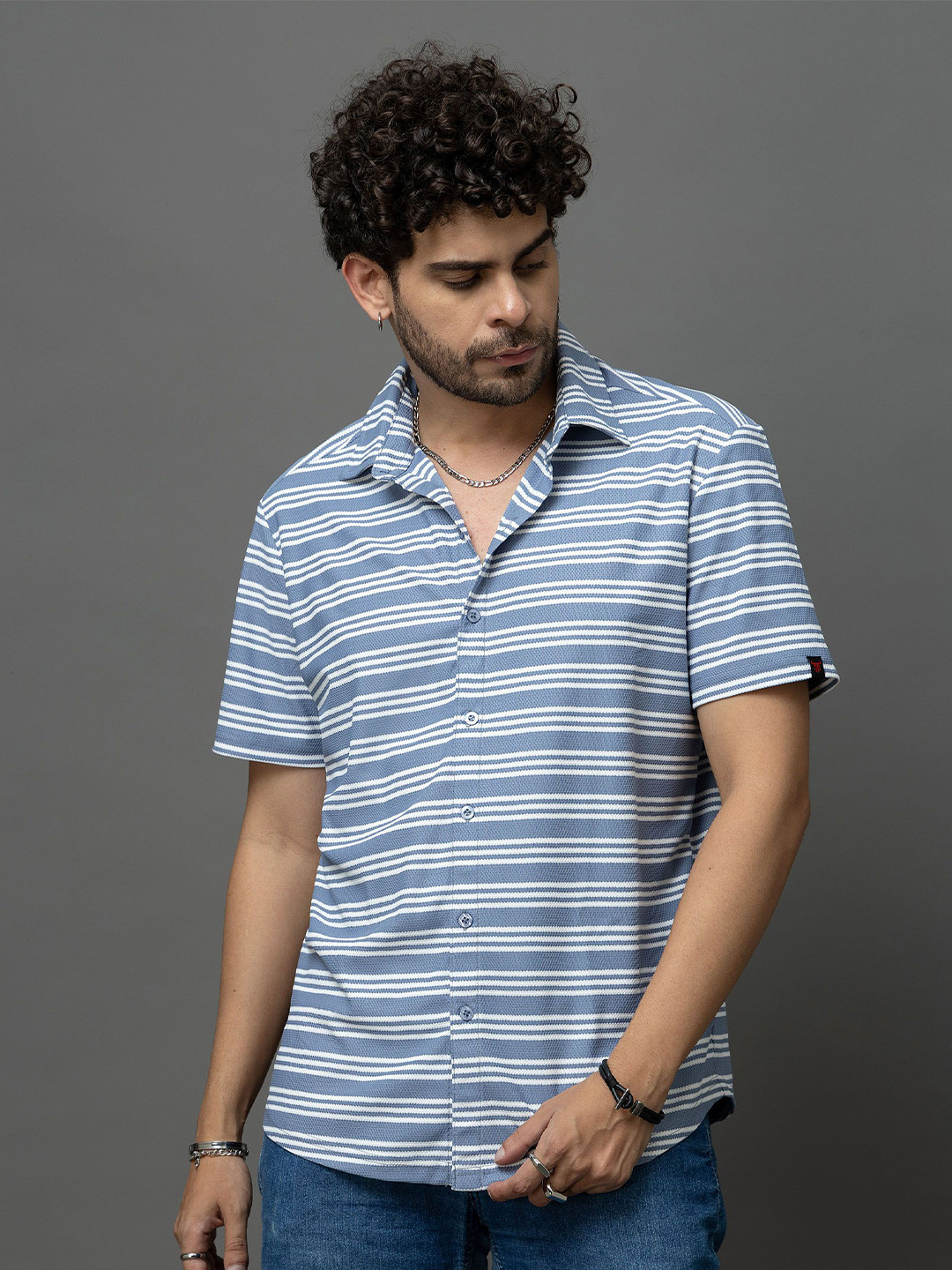 GO DEVIL Horizontal Striped Short Sleeves Shirt