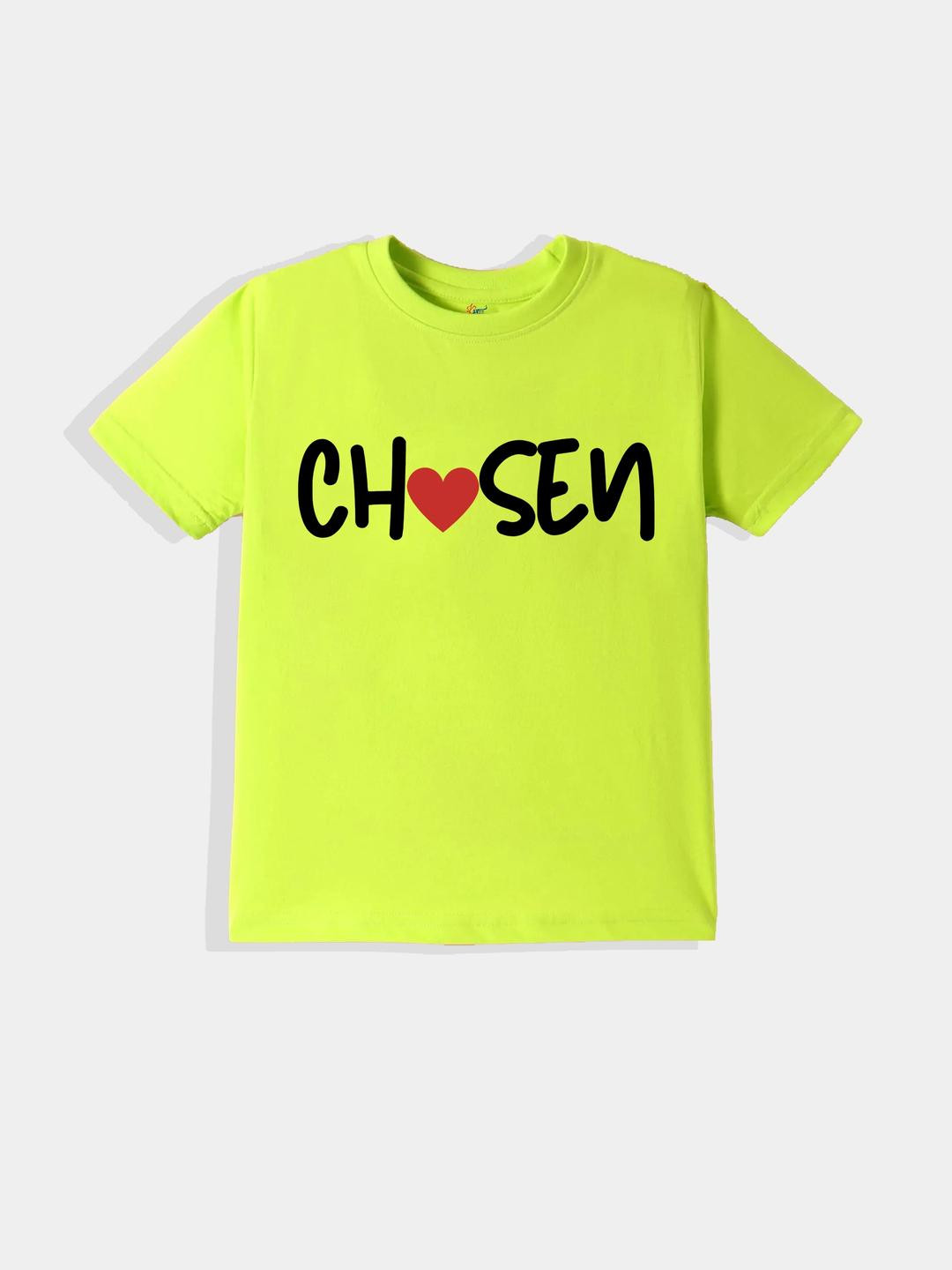 KAVEE Pure Cotton Half Sleeves Chosen Text Printed Bio Washed Tee -Neon Green