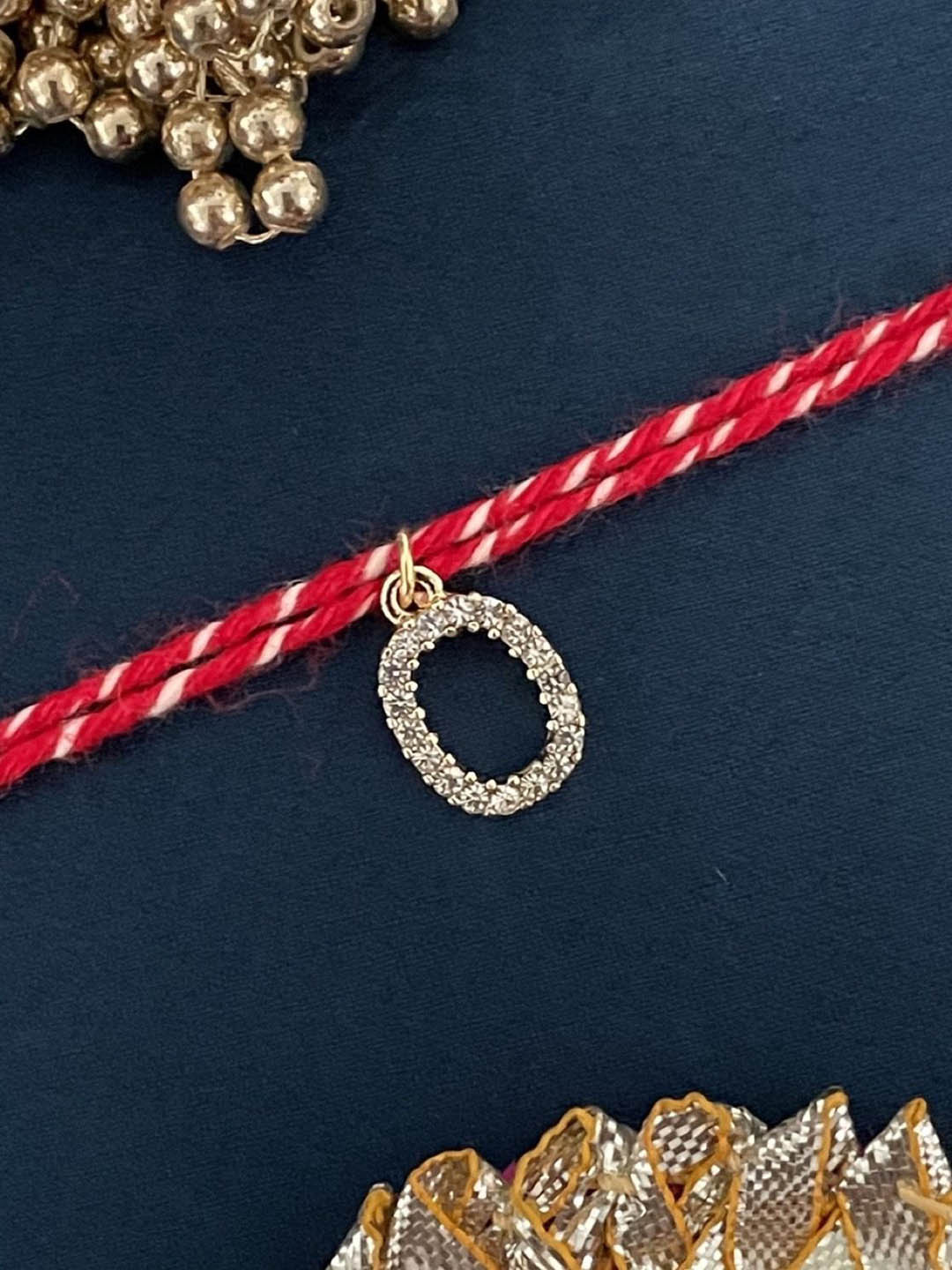 Digital Dress Room O Letter Initial American Diamond Studded Thread Rakhi