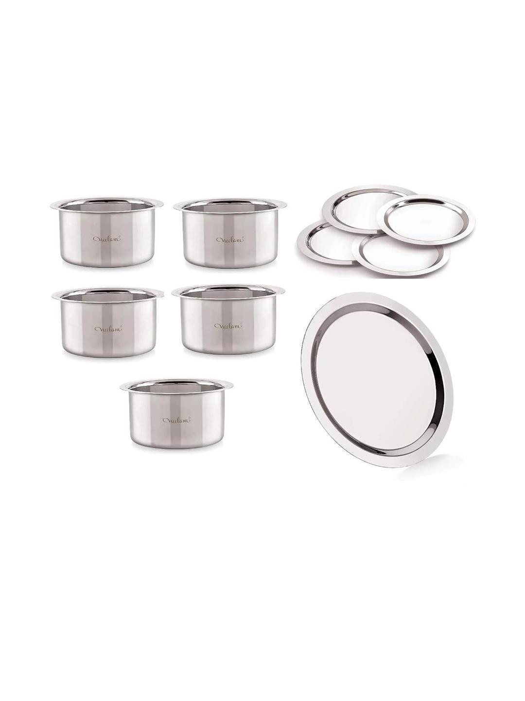Neelam Stainless Steel Flat Bottom Tope with Lid Cookware Set of 5 Pcs