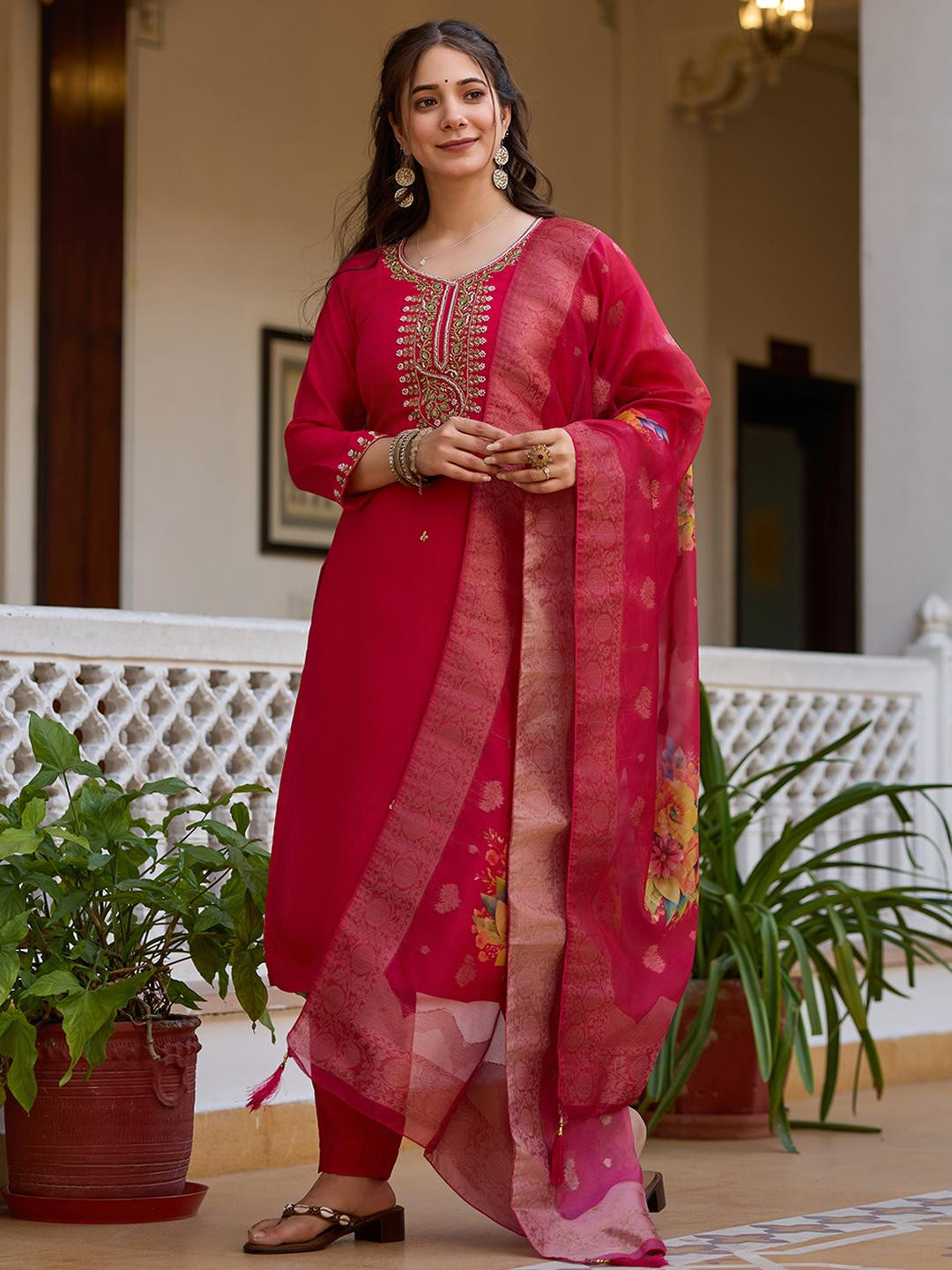 CaniBani Women Chanderi Silk Kurta Set