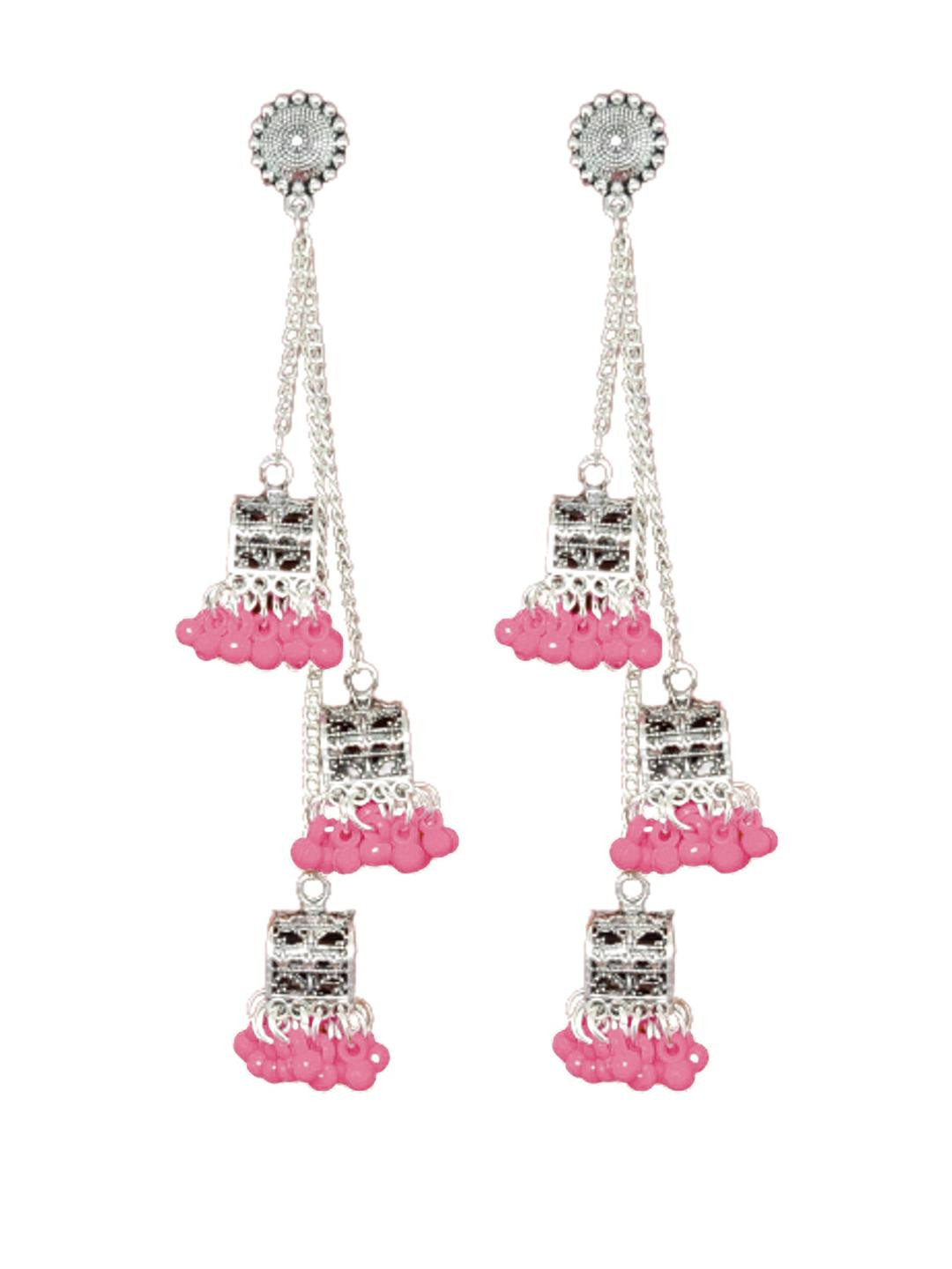 Weariton Women Pink Long Jhumkas Earrings
